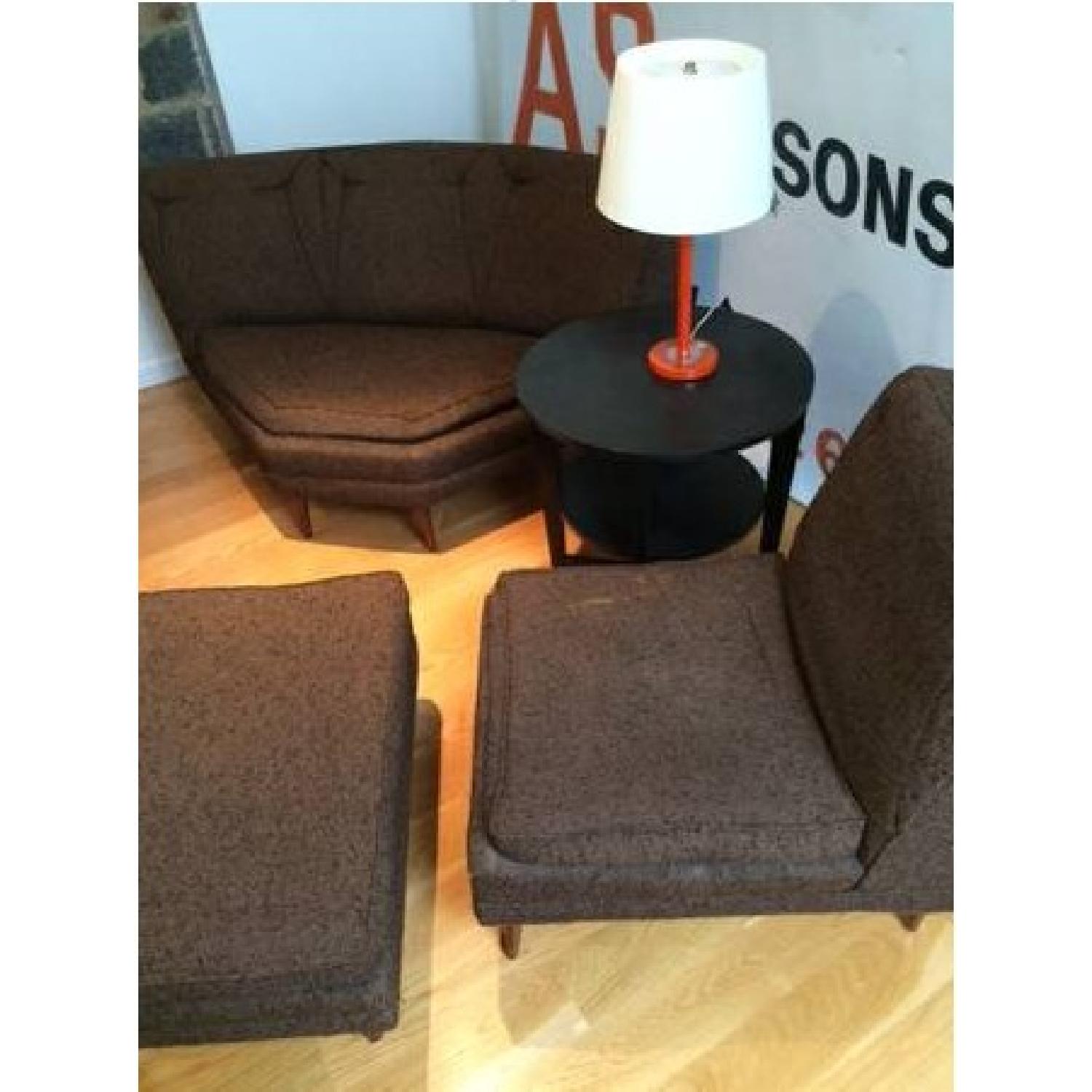Vintage 1960s 3-Piece Sectional Sofa + Armchair & Ottoman in Brown - image-5
