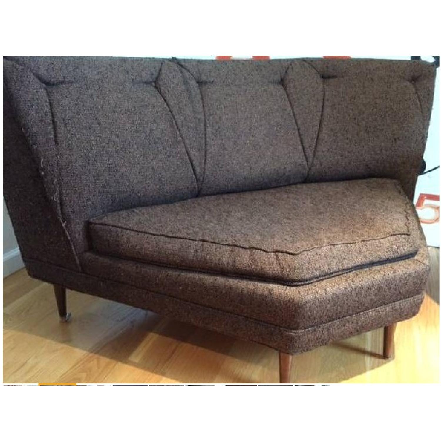 Vintage 1960s 3-Piece Sectional Sofa + Armchair & Ottoman in Brown - image-6