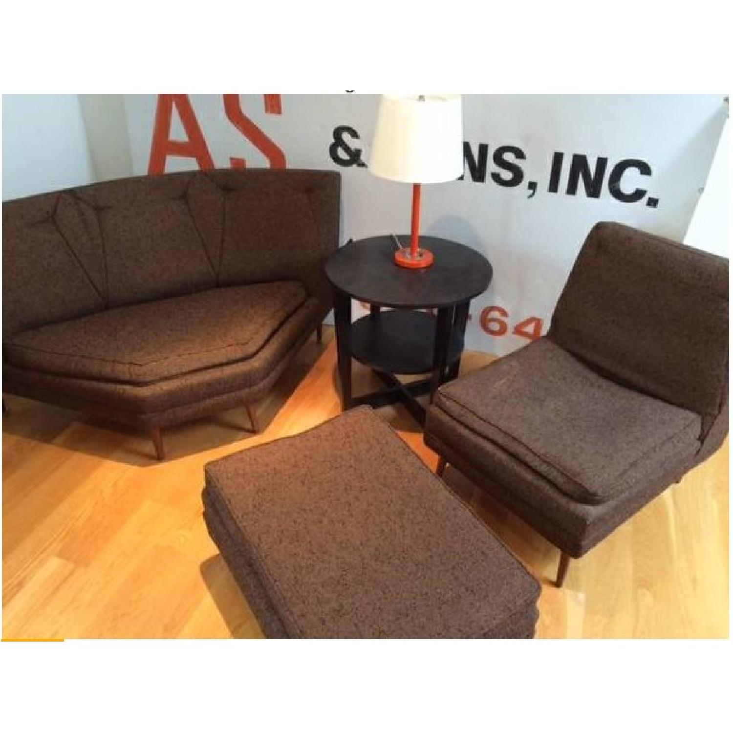 Vintage 1960s 3-Piece Sectional Sofa + Armchair & Ottoman in Brown - image-8