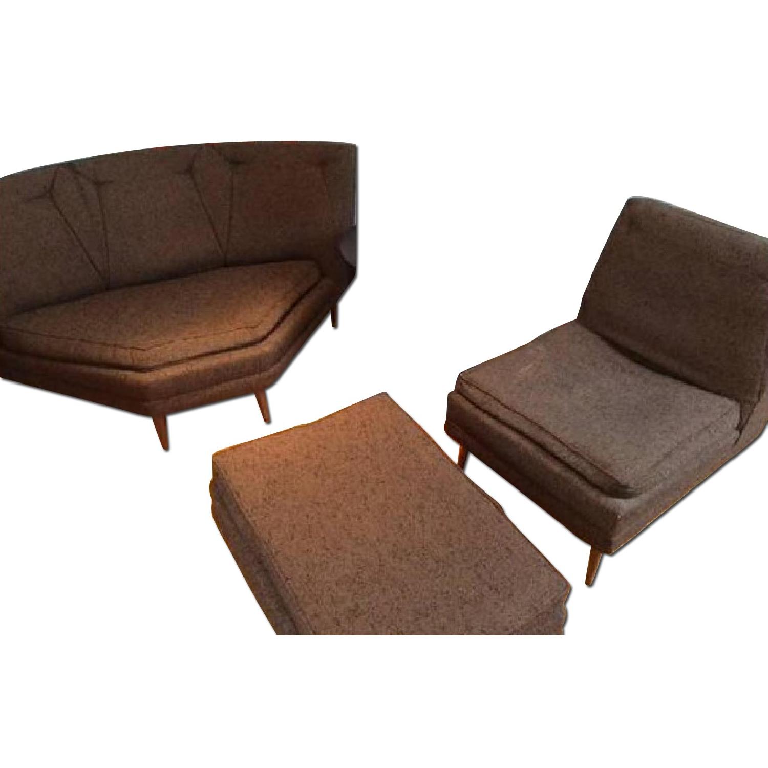 Vintage 1960s 3-Piece Sectional Sofa + Armchair & Ottoman in Brown - image-10