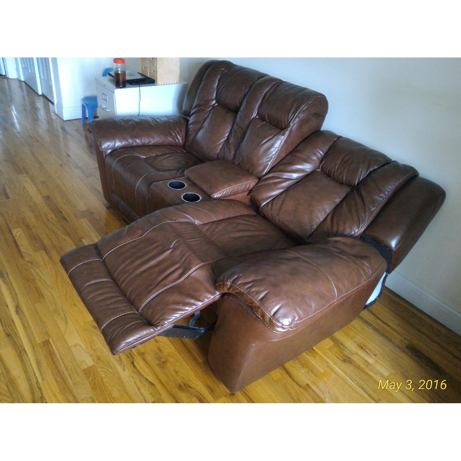 Bob's Double Reclining Brown Leather Sofa - image-2