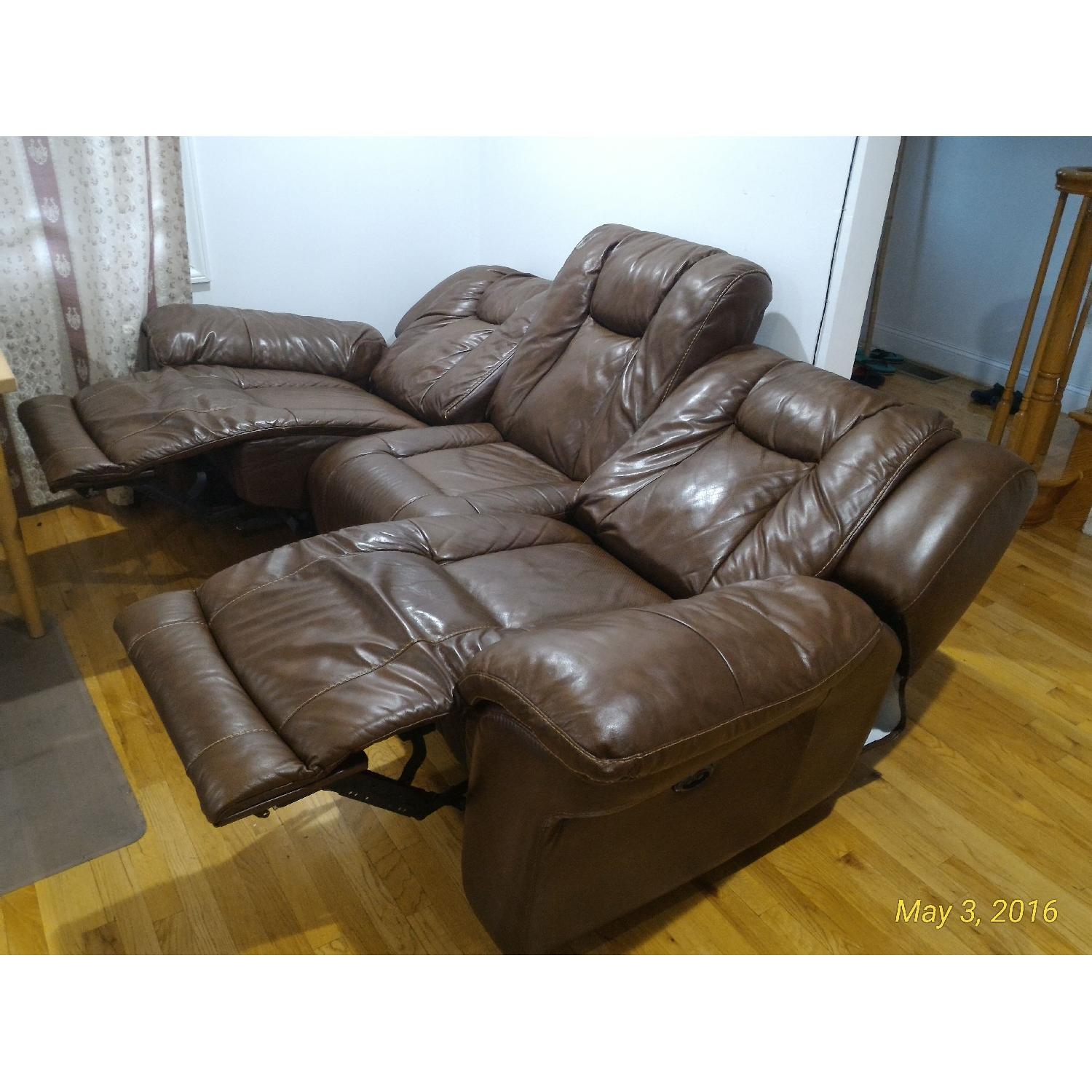 Bob's Double Reclining Brown Leather Sofa - image-1