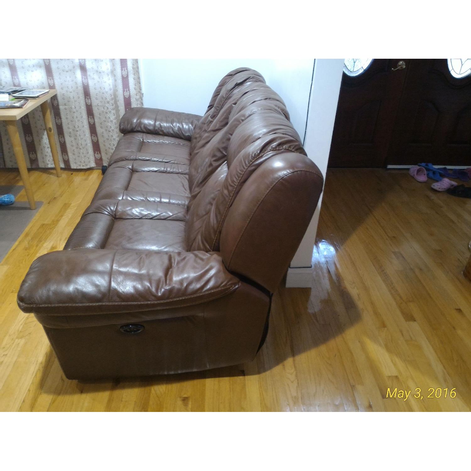 Bob's Double Reclining Brown Leather Sofa - image-2