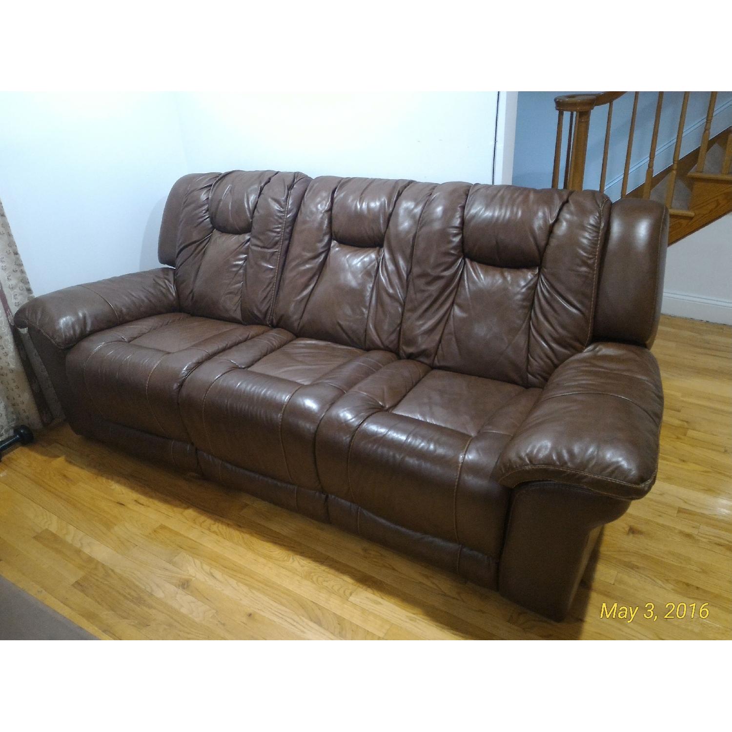 Bob's Double Reclining Brown Leather Sofa - image-3