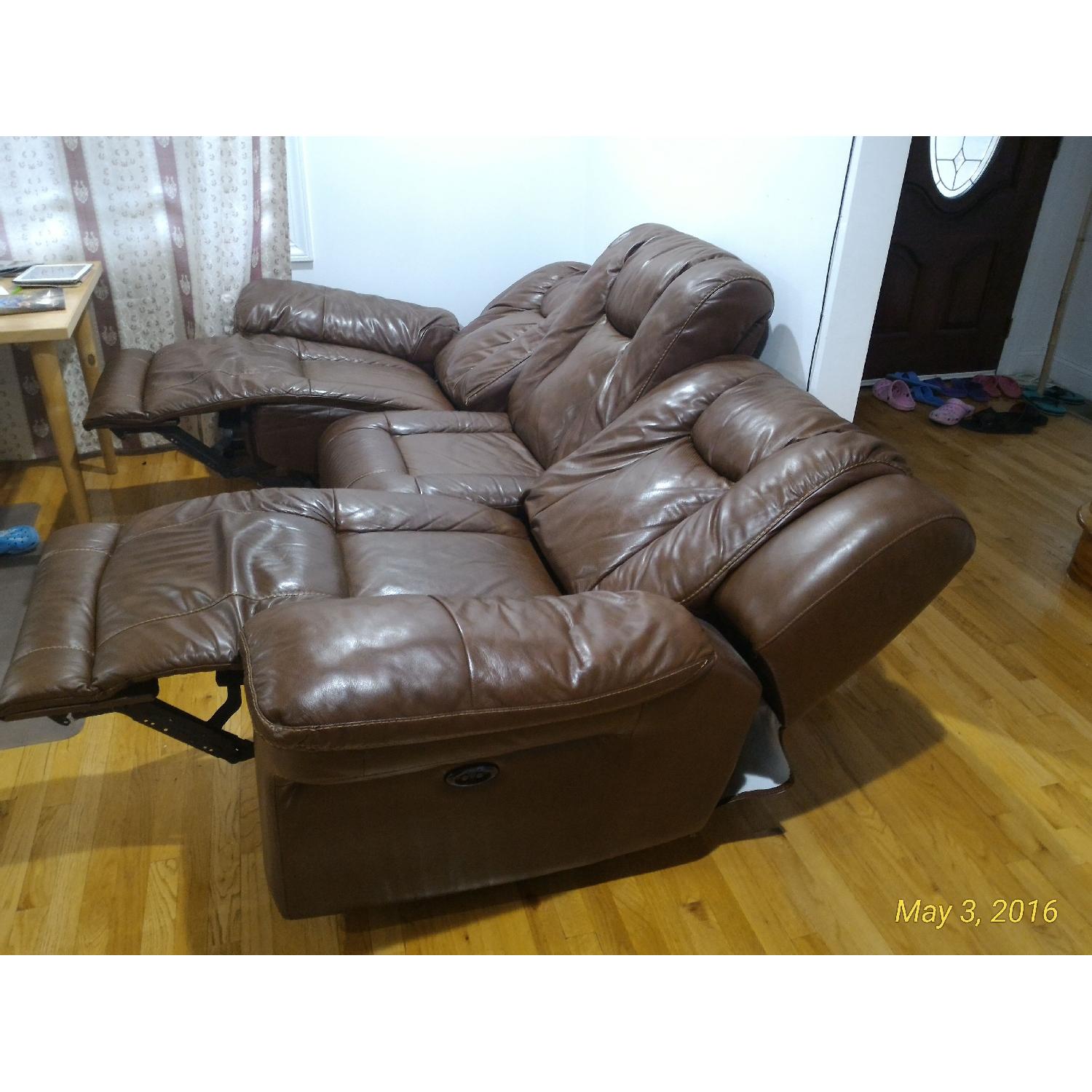 Bob's Double Reclining Brown Leather Sofa - image-4