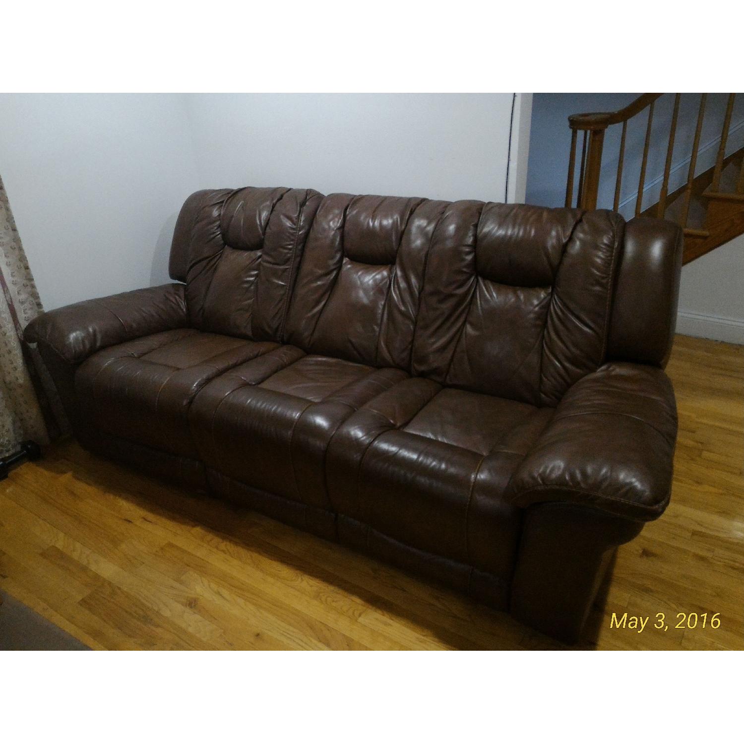 Bob's Double Reclining Brown Leather Sofa - image-5