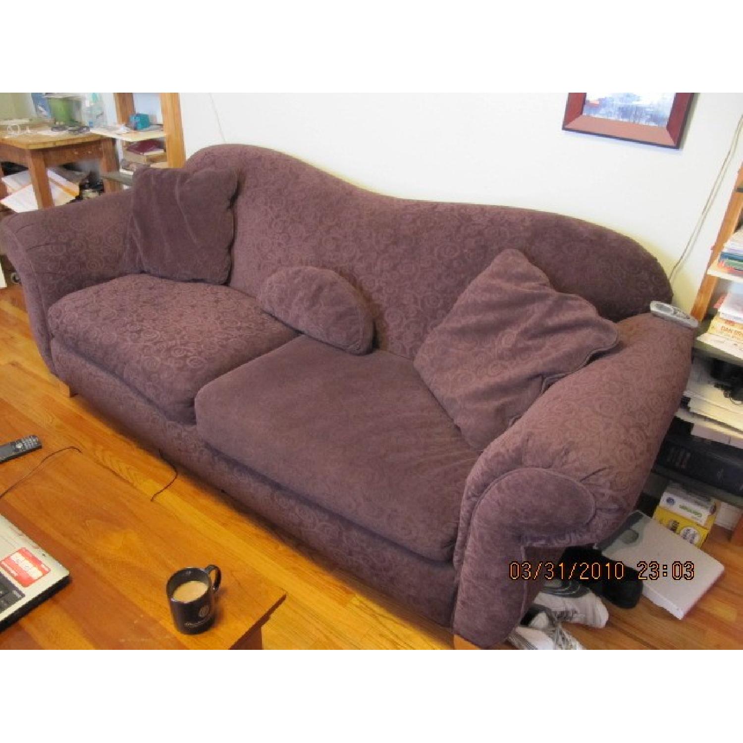 Raymour & Flanigan Purple Pattern Couch - image-2