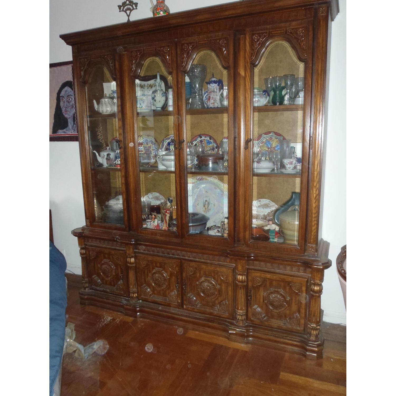 Thomasville Large Oak Wall Unit/China Display/Hutch - image-1