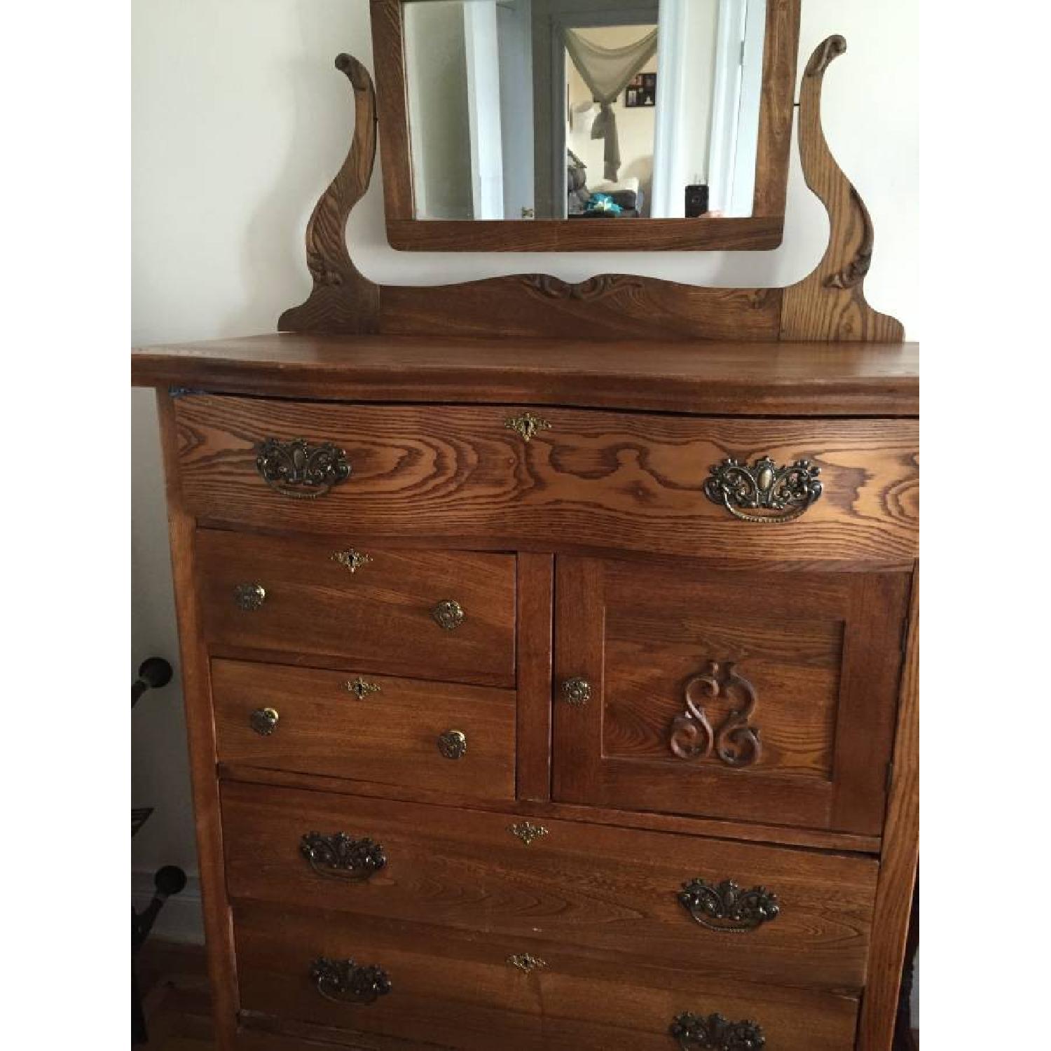 Oak Detailed Antique Dresser w/ Mirror - image-1