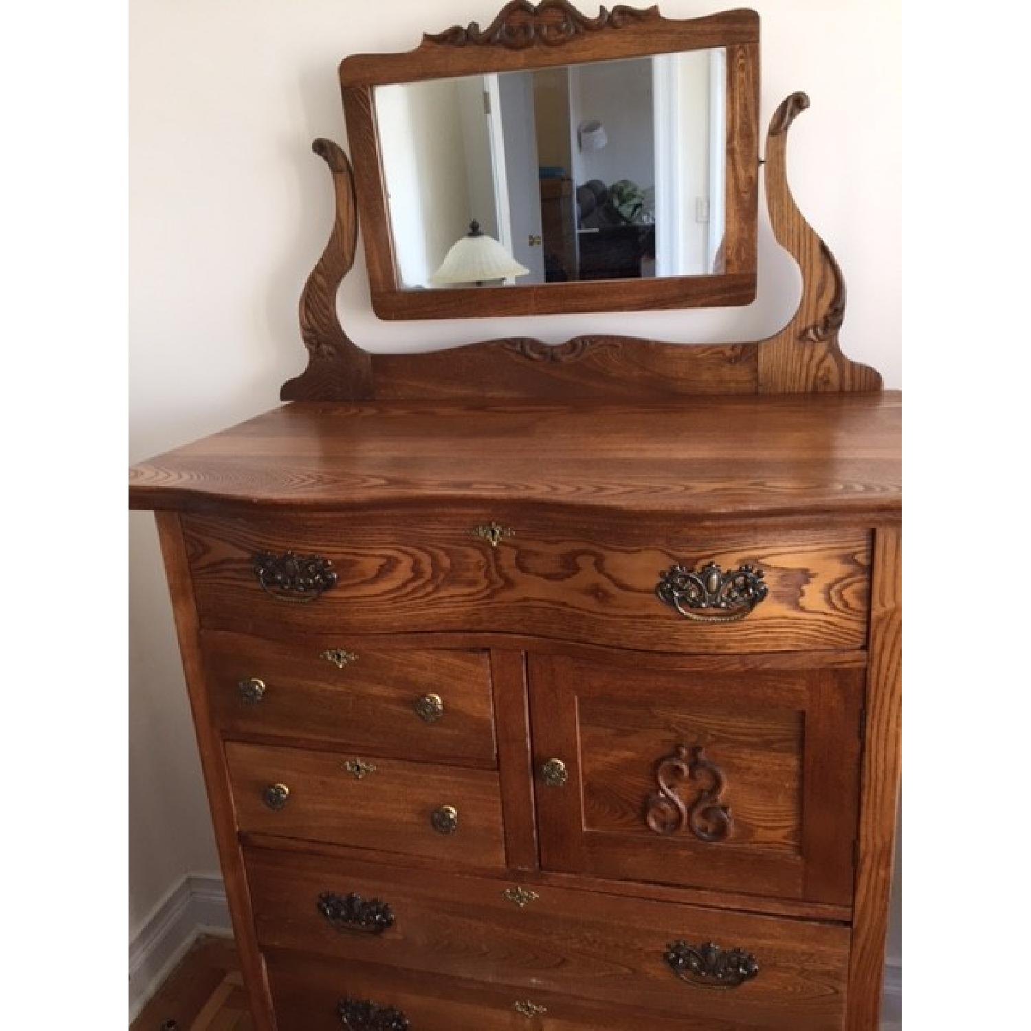 Oak Detailed Antique Dresser w/ Mirror - image-2