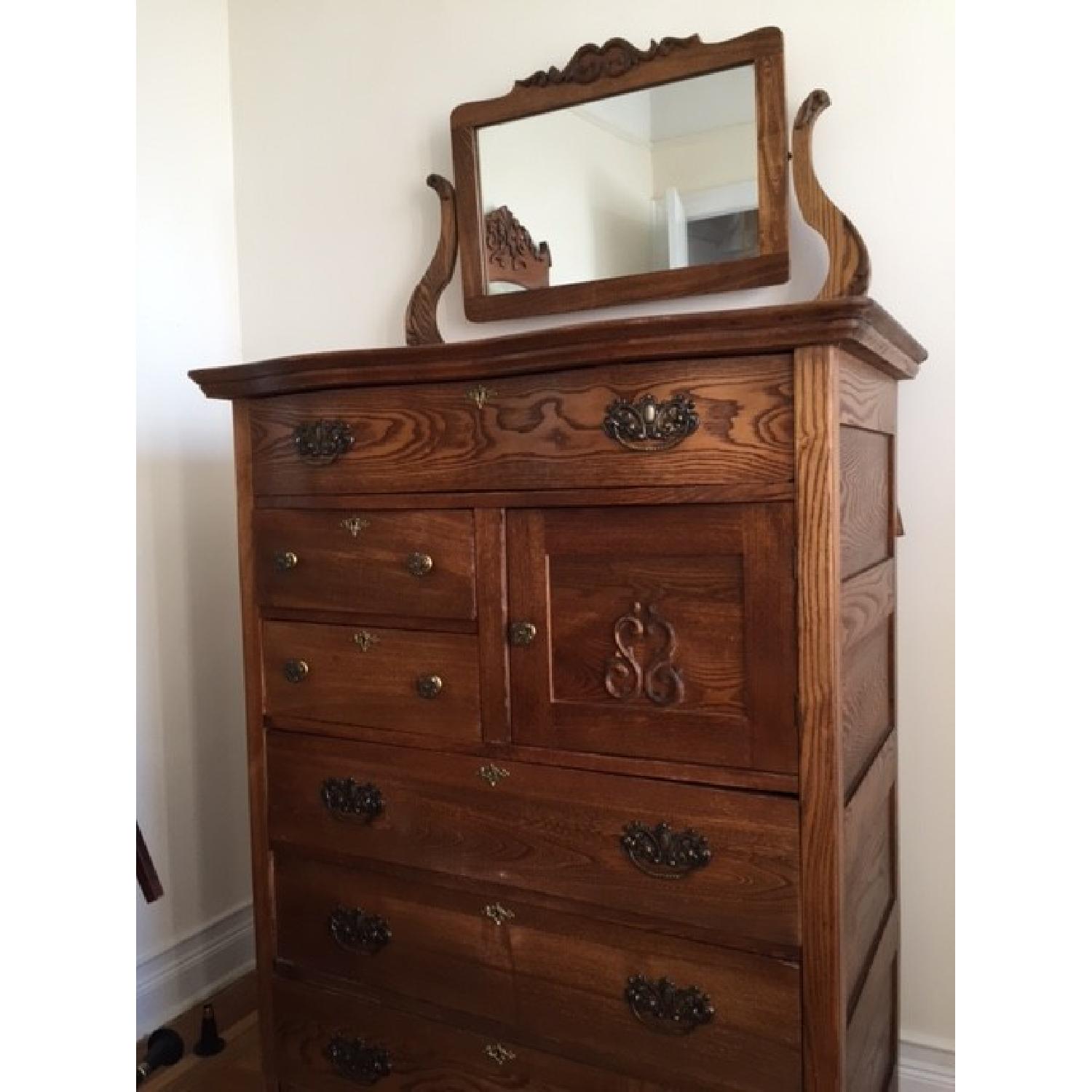 Oak Detailed Antique Dresser w/ Mirror - image-4