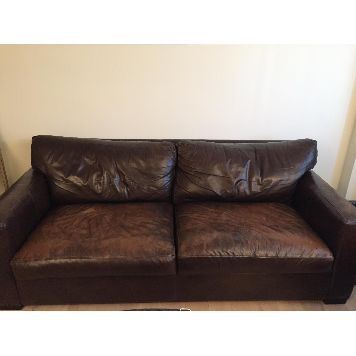 Crate & Barrel Brown Leather Sofa - image-1