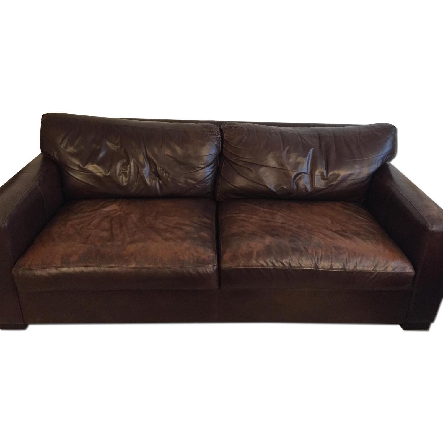 Crate & Barrel Brown Leather Sofa - image-0