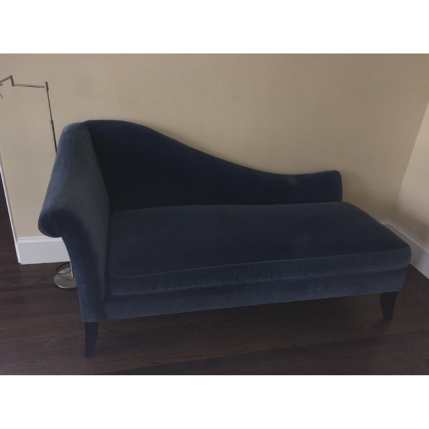 Crate & Barrel Blue Velvet Chaise Lounge - image-1