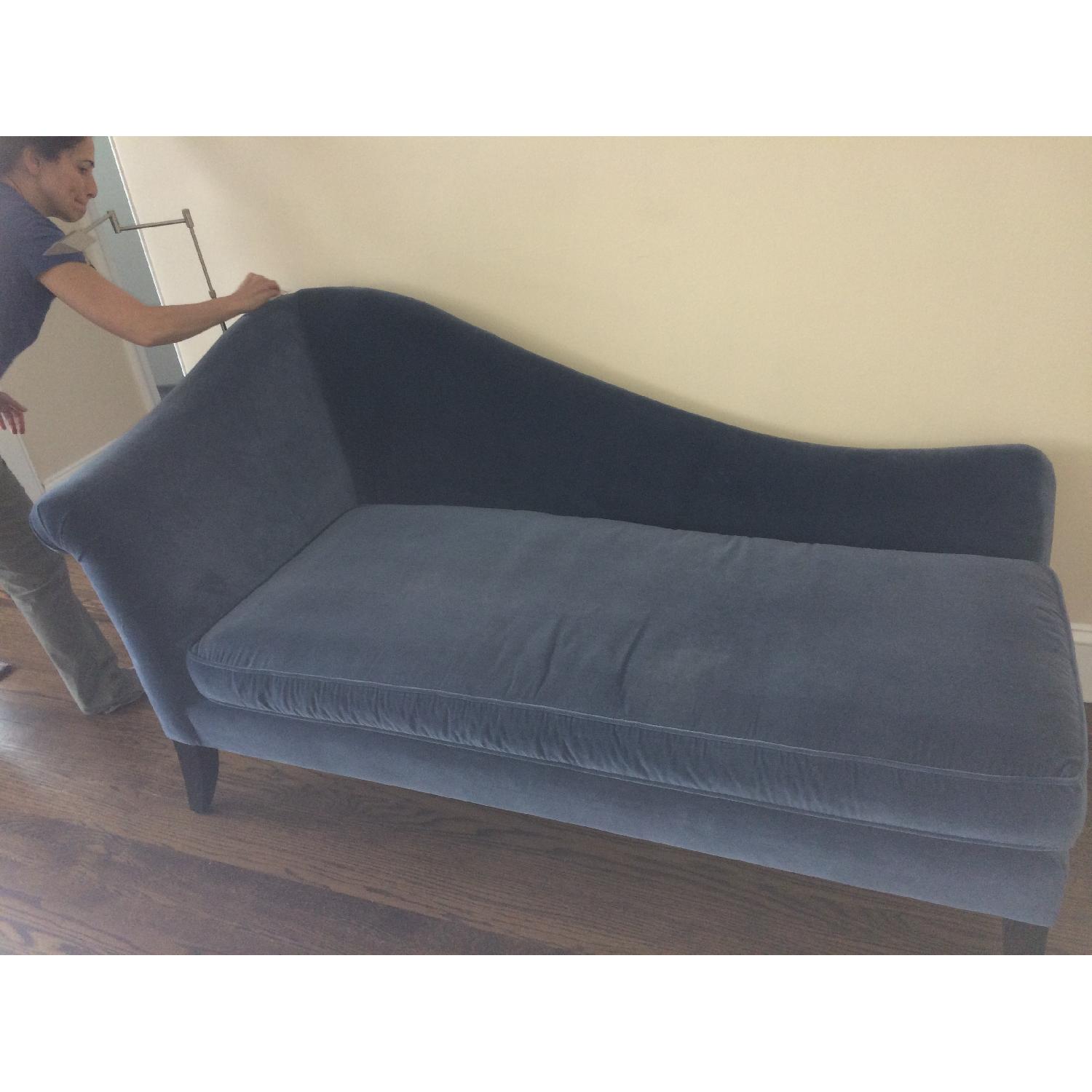 Crate & Barrel Blue Velvet Chaise Lounge - image-4