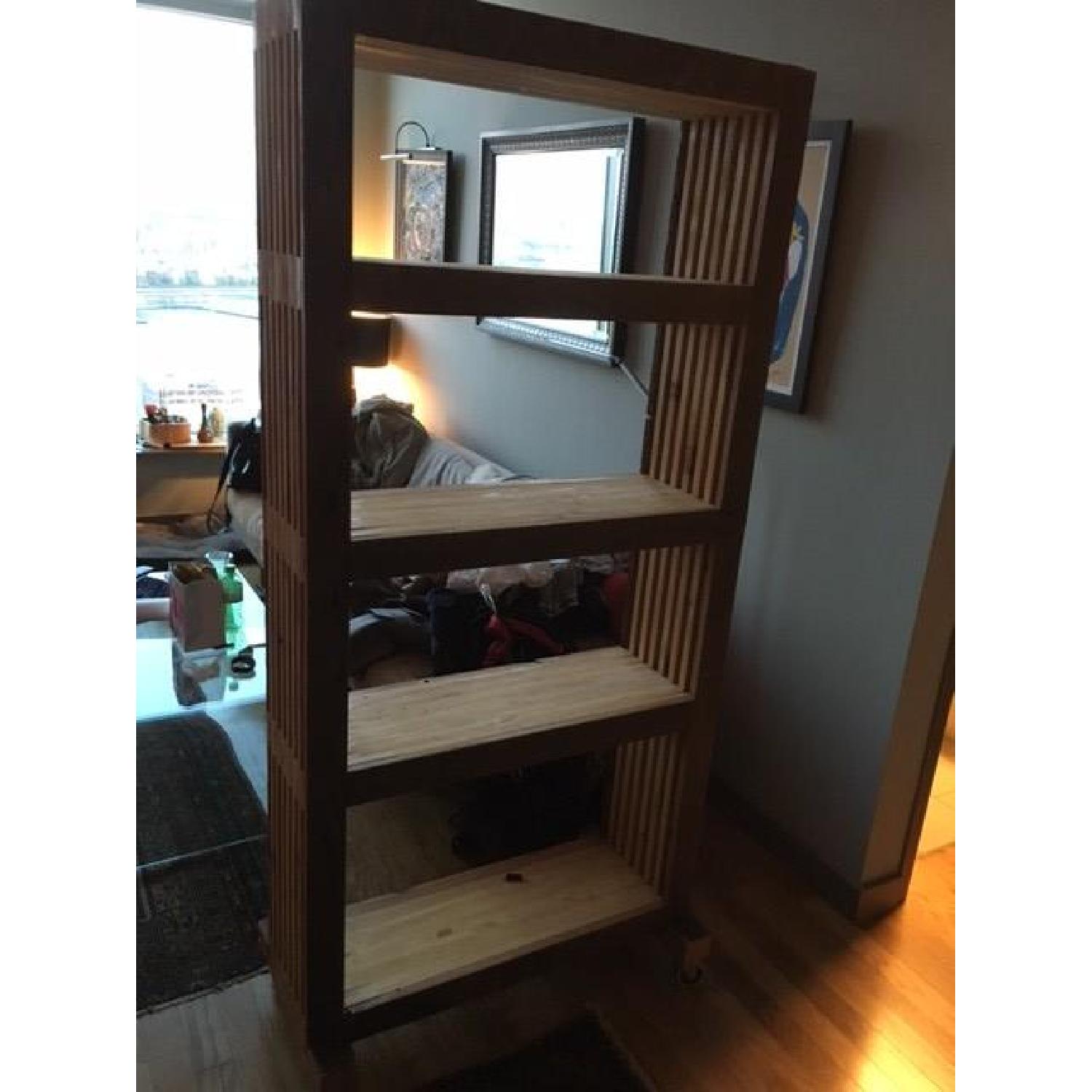 Handmade Pine-Slat Bookcase on Casters - image-1