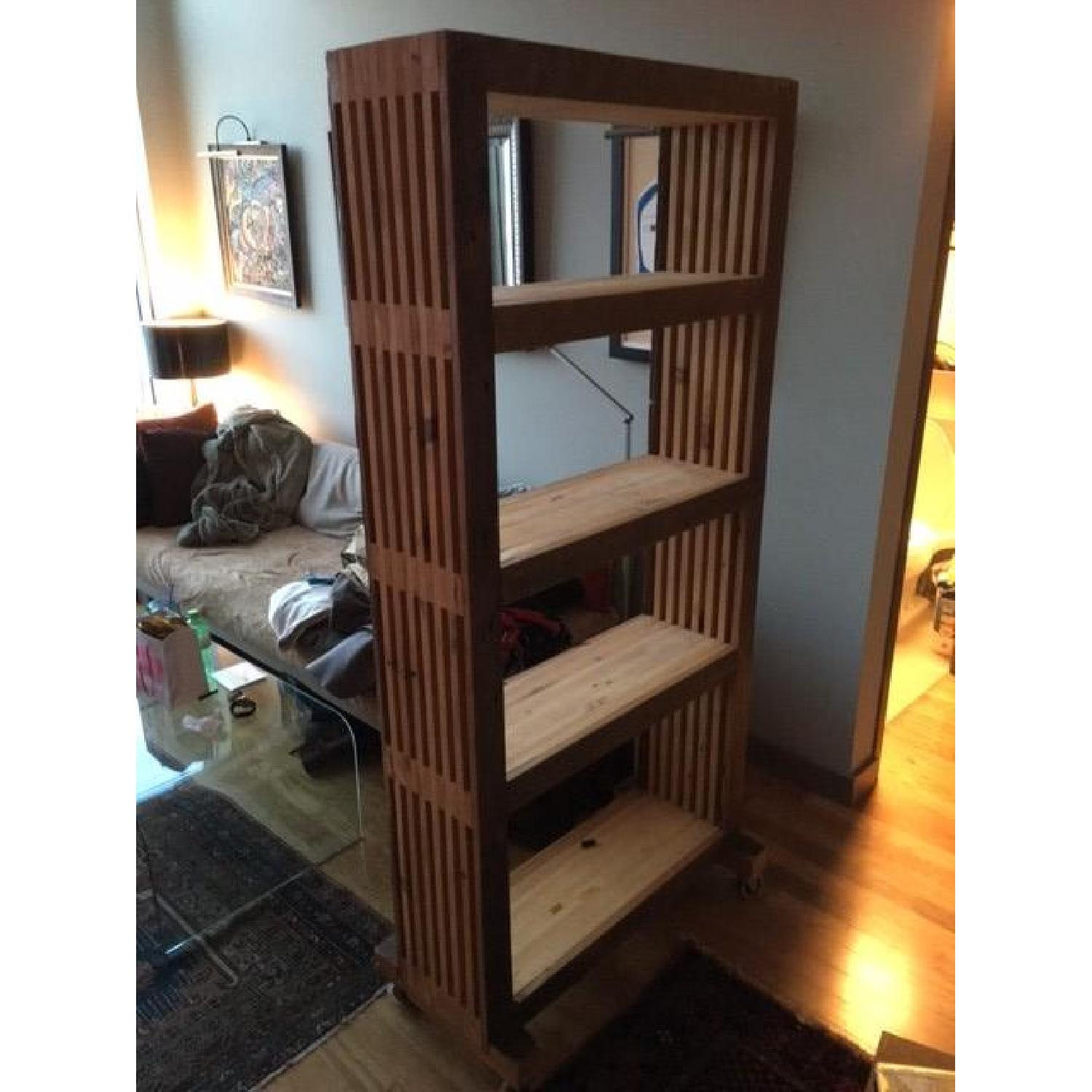 Handmade Pine-Slat Bookcase on Casters - image-2