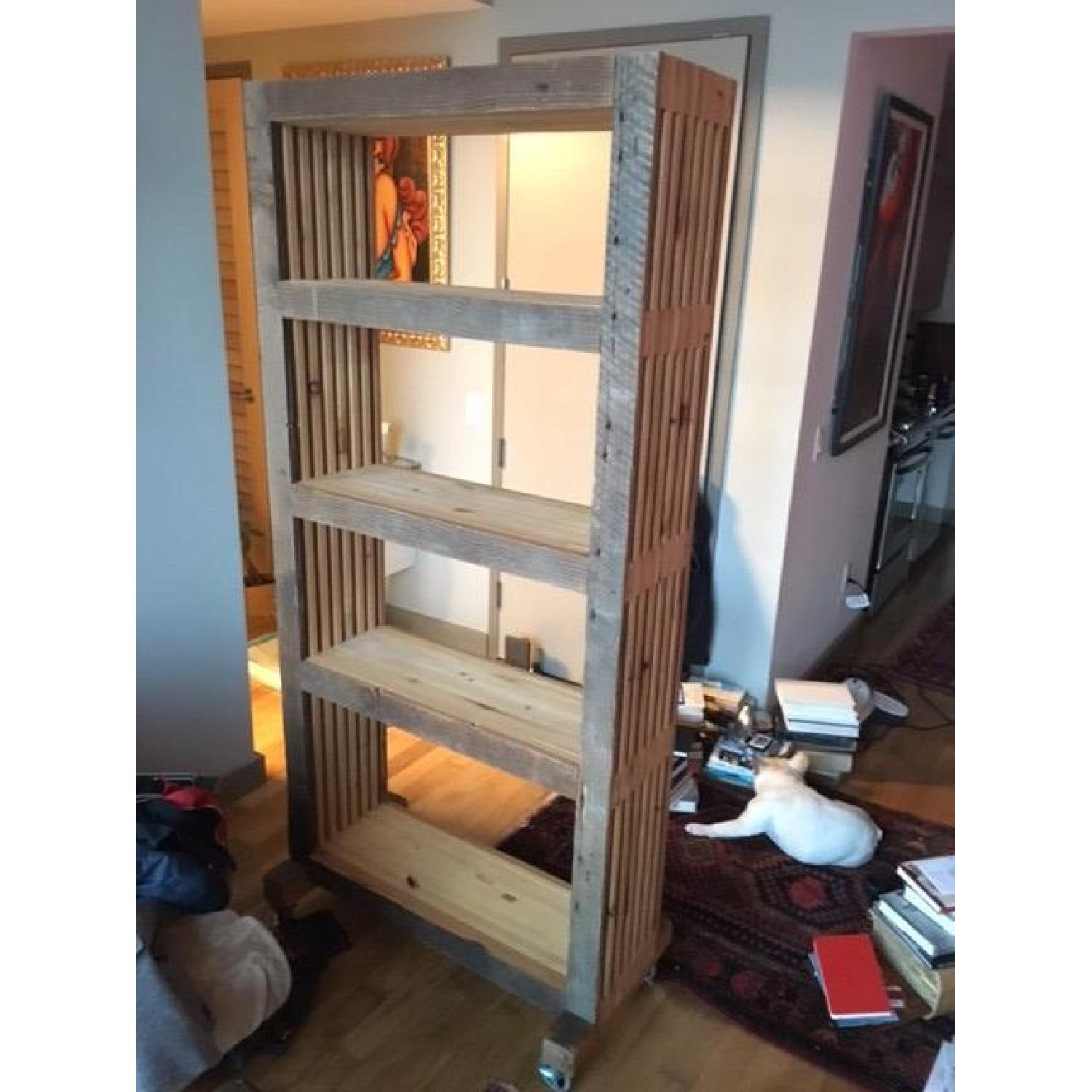 Handmade Pine-Slat Bookcase on Casters - image-4