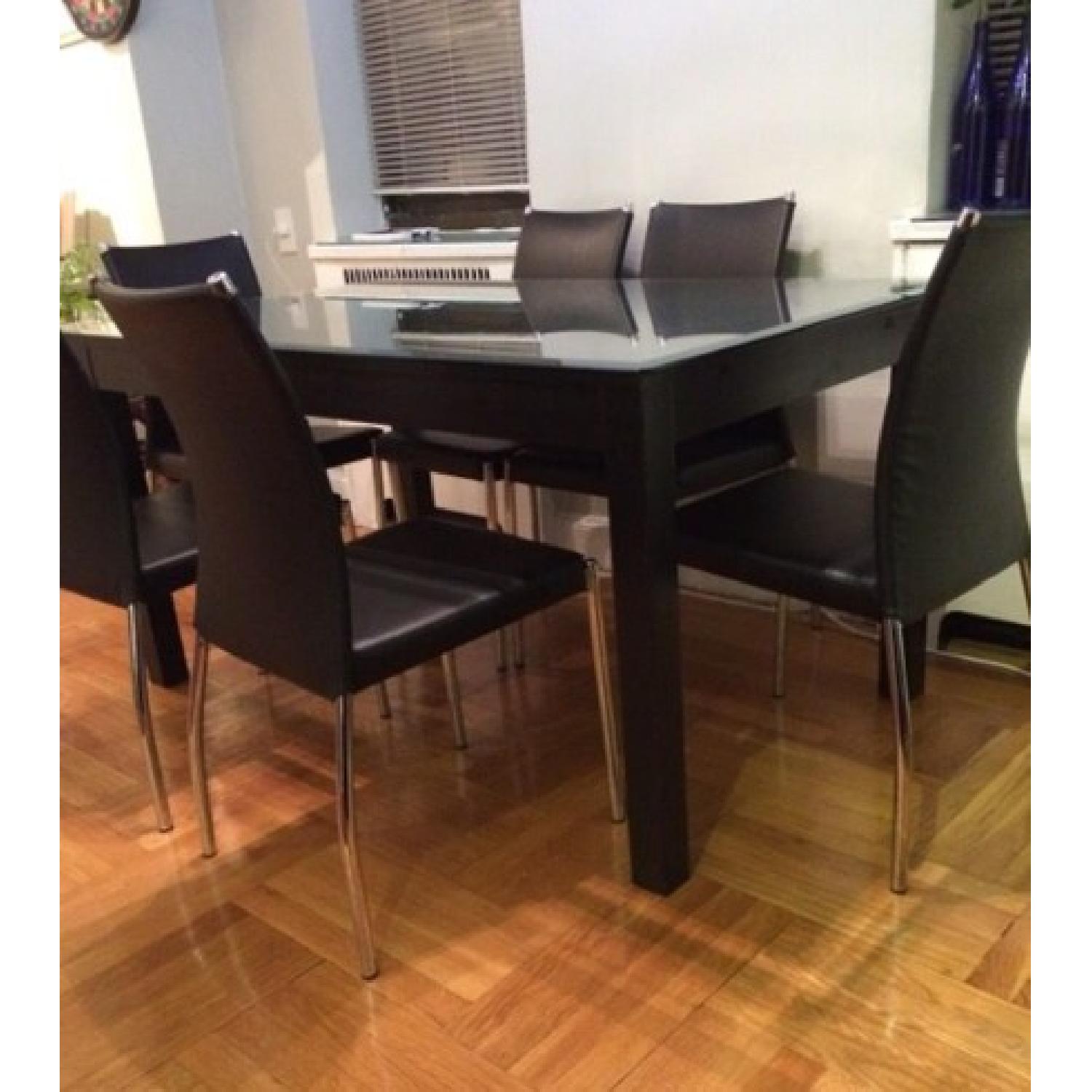 Ikea Black Wood & Glass Kitchen Table w/ 6 Chairs - image-2
