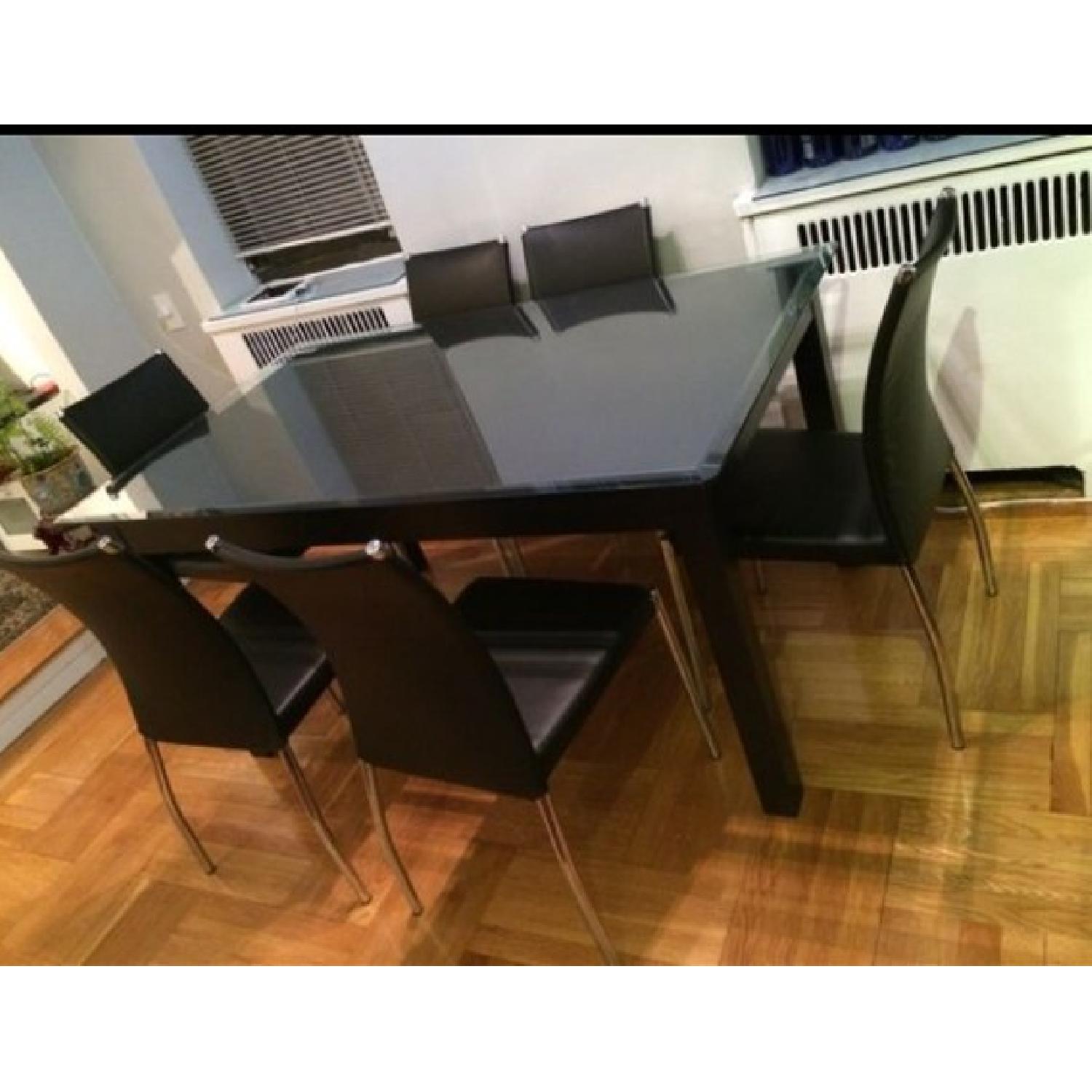 Ikea Black Wood & Glass Kitchen Table w/ 6 Chairs - image-3