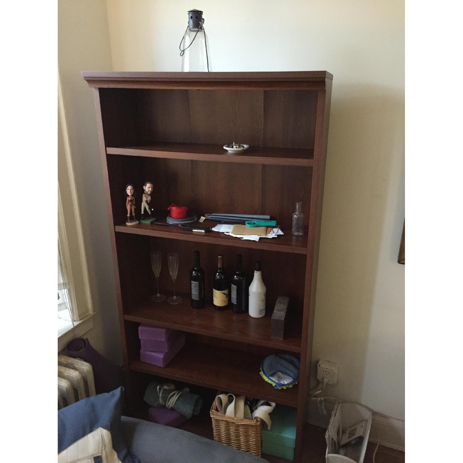 Staples Tall Bookshelf in Dark Brown w/ Adjustable Shelves AptDeco