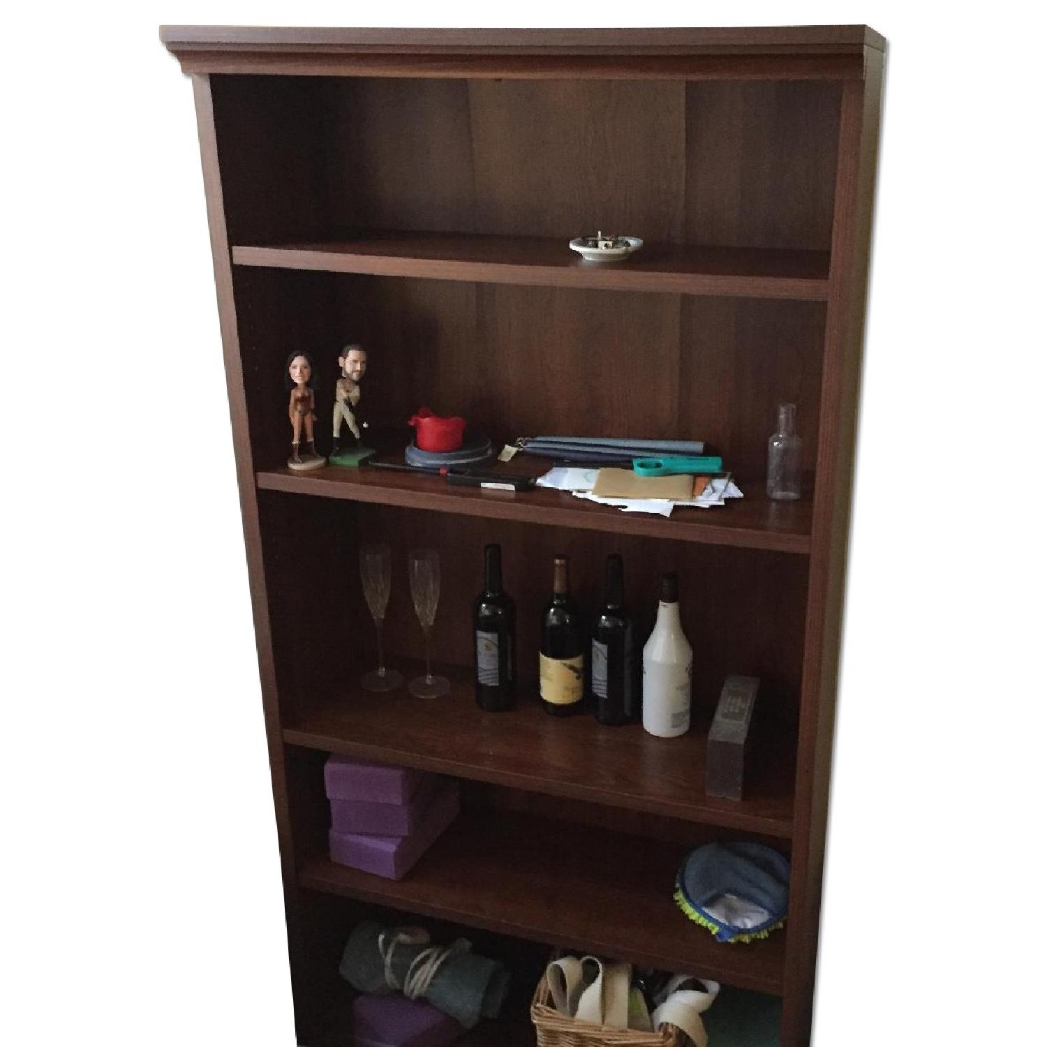 Staples Tall Bookshelf in Dark Brown w/ Adjustable Shelves AptDeco