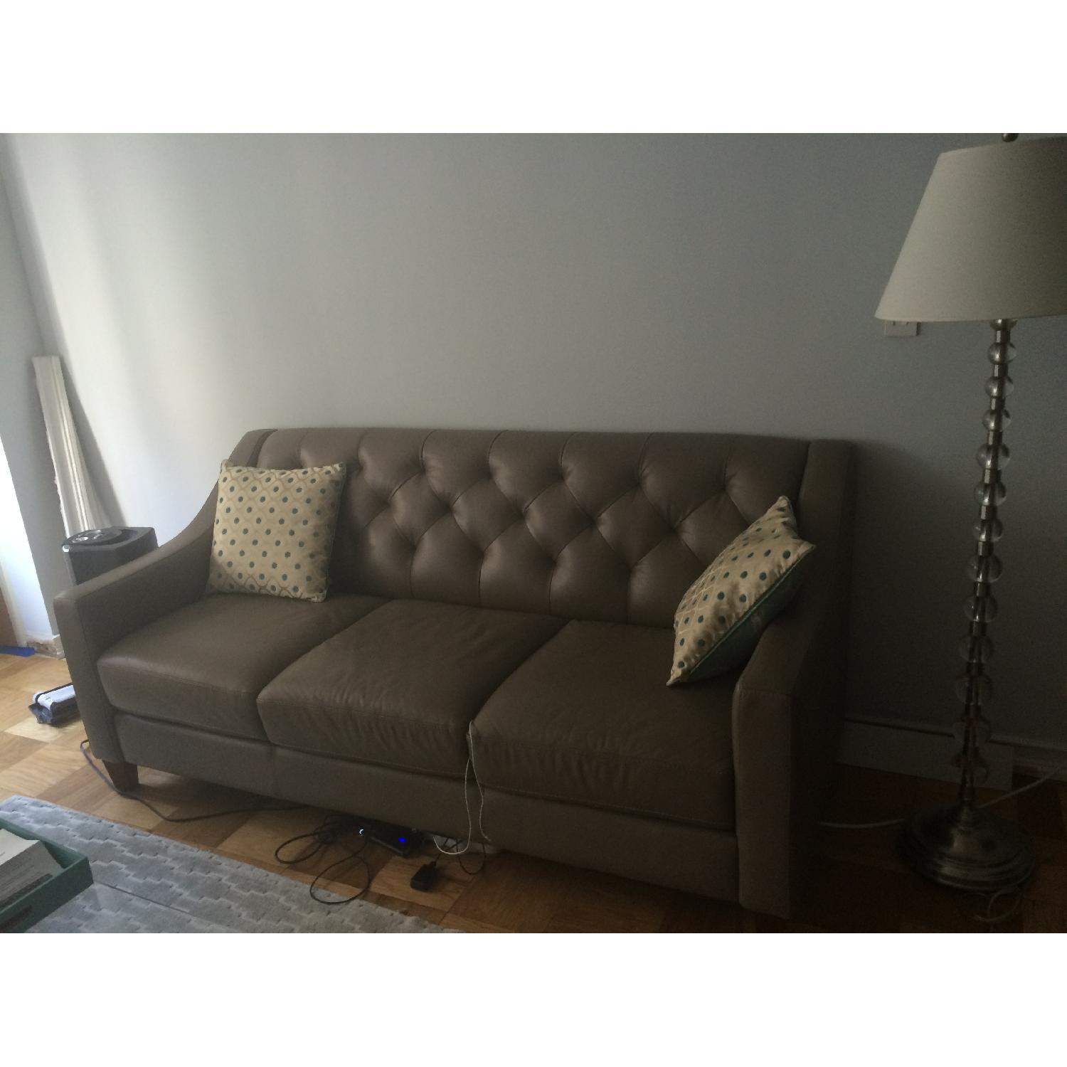 Neutral Gray Tone Leather Couch + Matching Love Seat - image-1