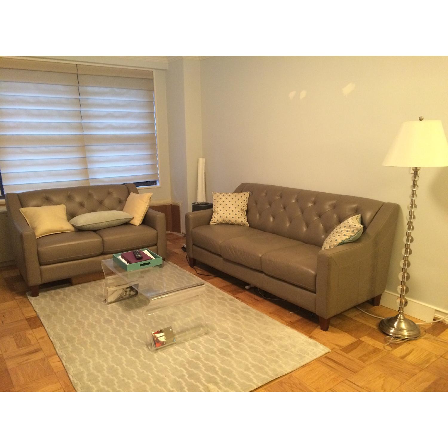 Neutral Gray Tone Leather Couch + Matching Love Seat - image-3