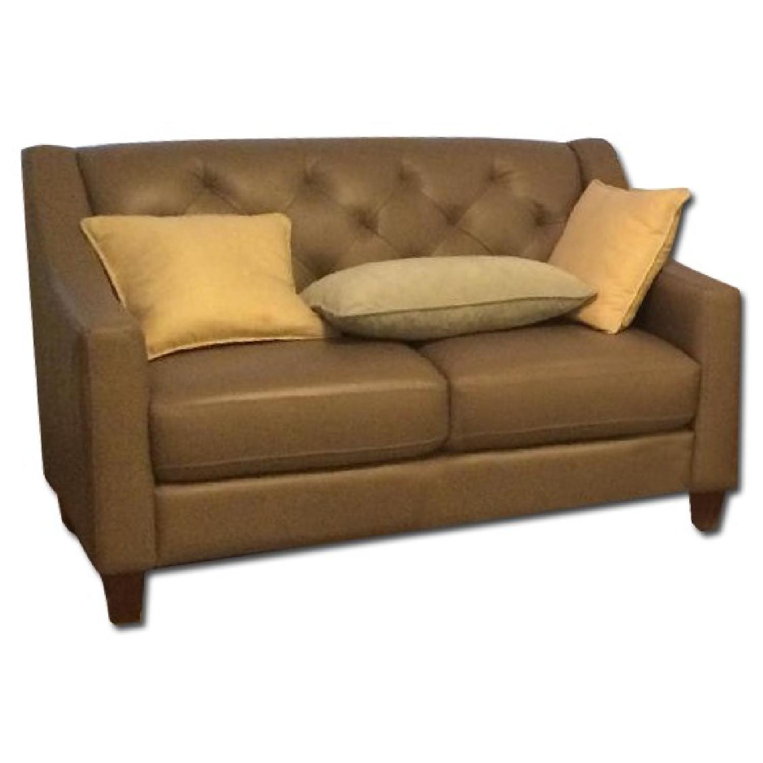 Neutral Gray Tone Leather Couch + Matching Love Seat - image-4