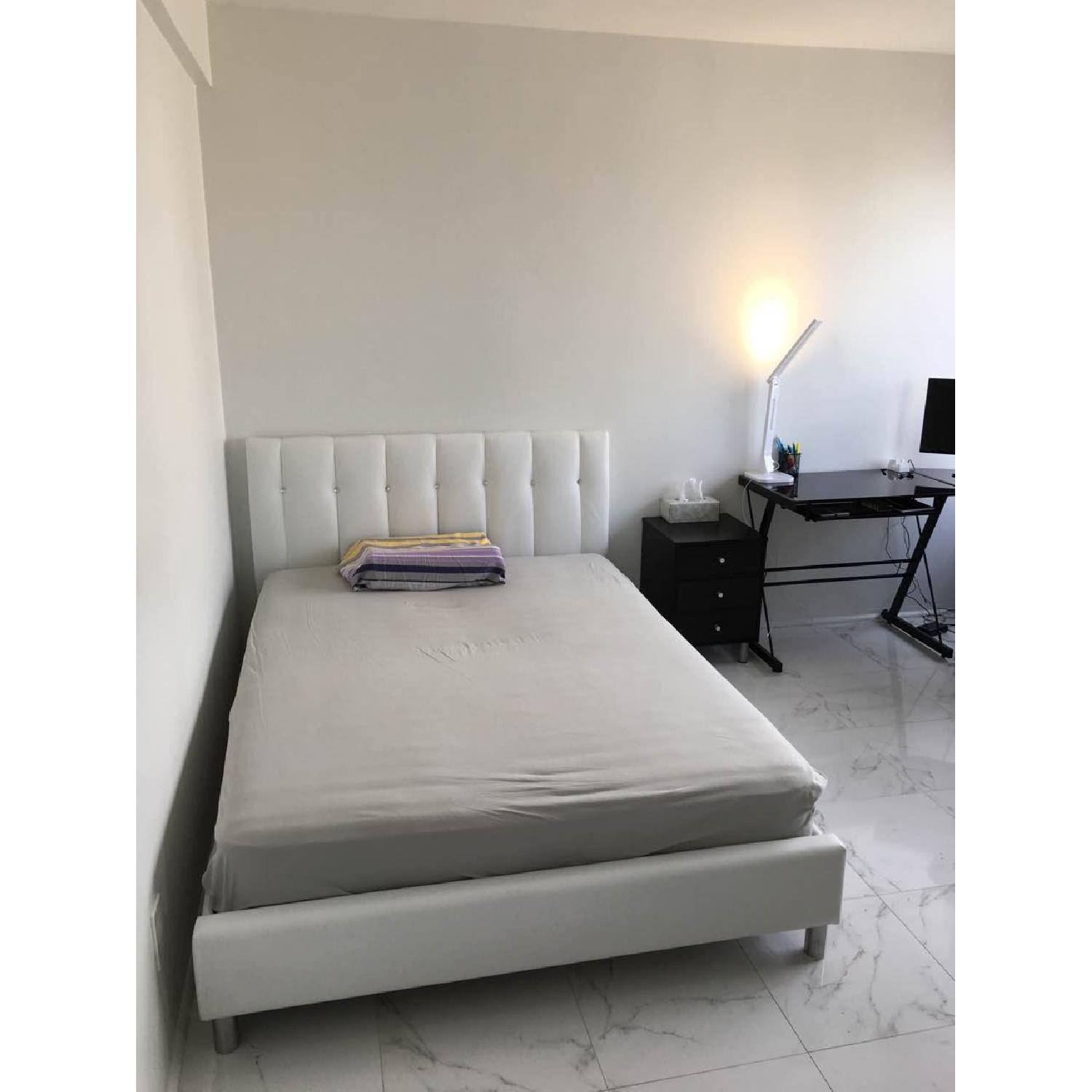 Baxton Studio Vino Full Size Bed w/ Upholstered Headboard in White - image-1