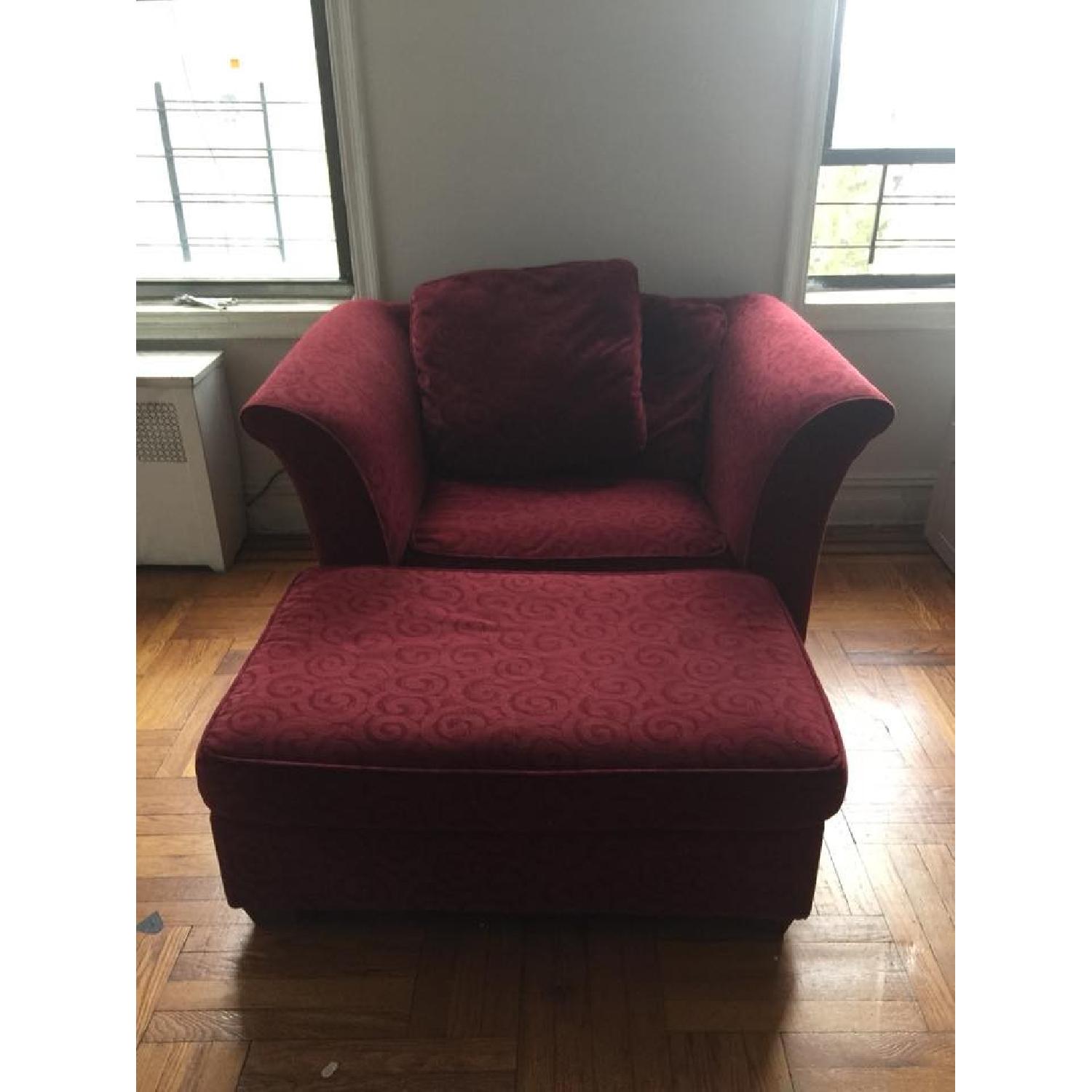 Macy's Maroon Lounge Chair & Ottoman - image-1