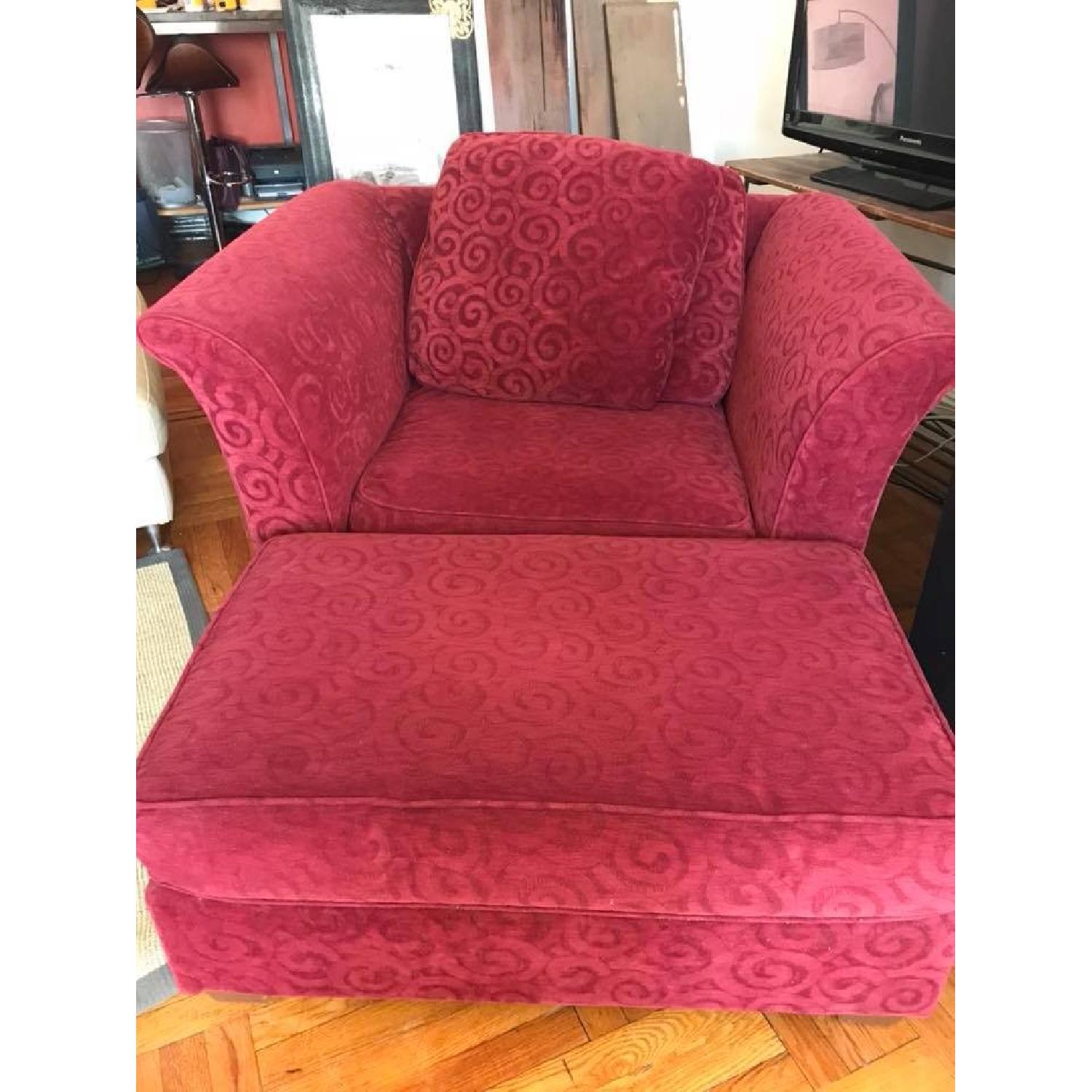 Macy's Maroon Lounge Chair & Ottoman - image-2