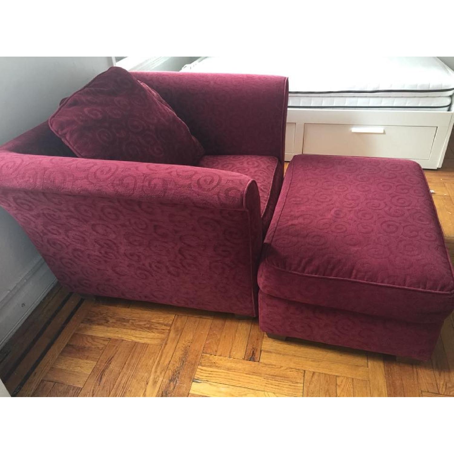 Macy's Maroon Lounge Chair & Ottoman - image-3