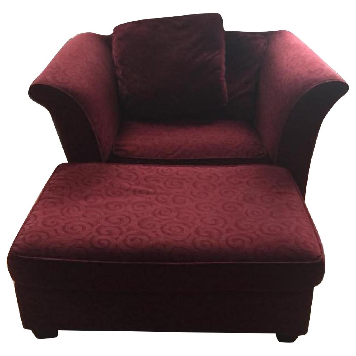 Macy's Maroon Lounge Chair & Ottoman - image-0