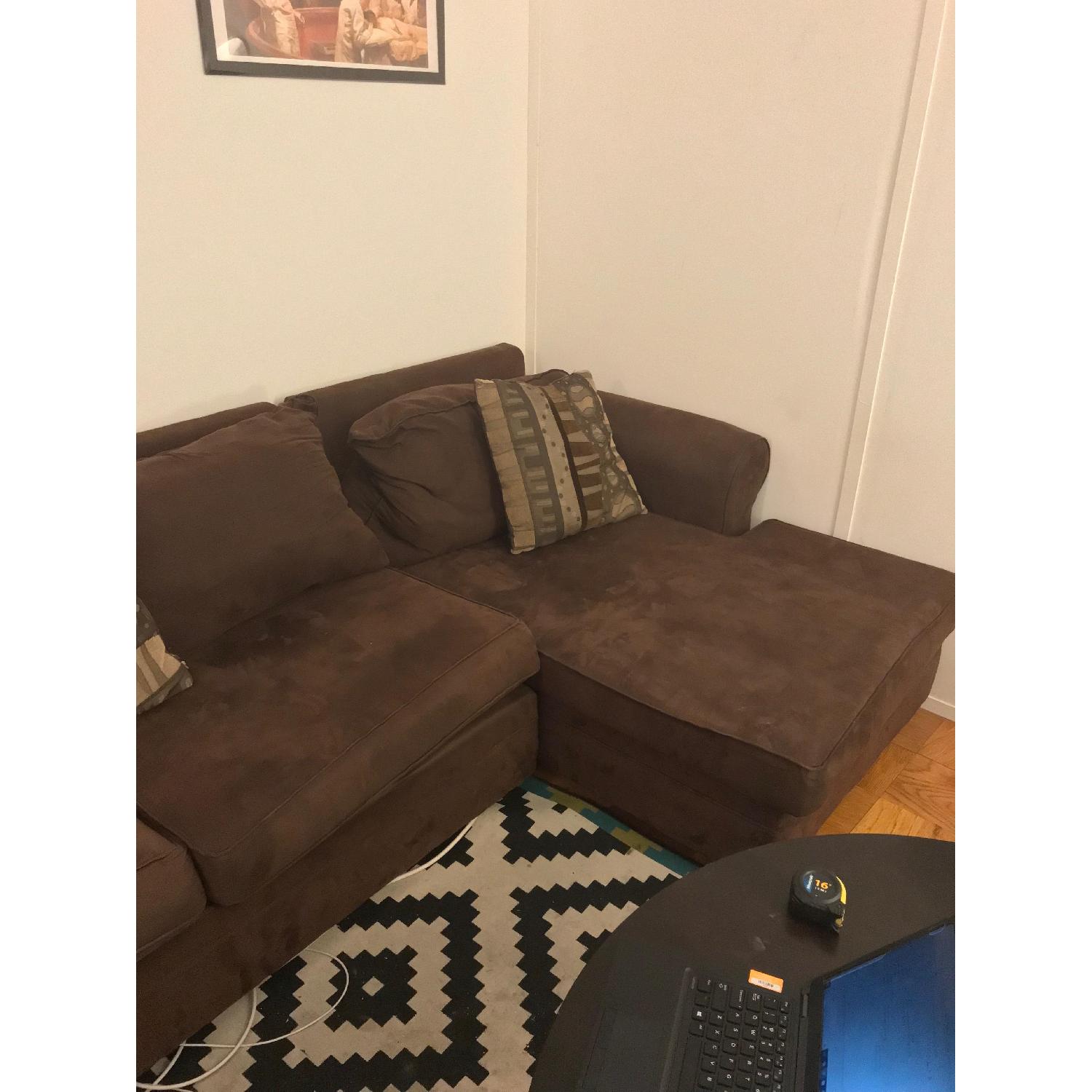 Brown L-Shaped Sectional Sofa w/ Throw Pillows - image-2