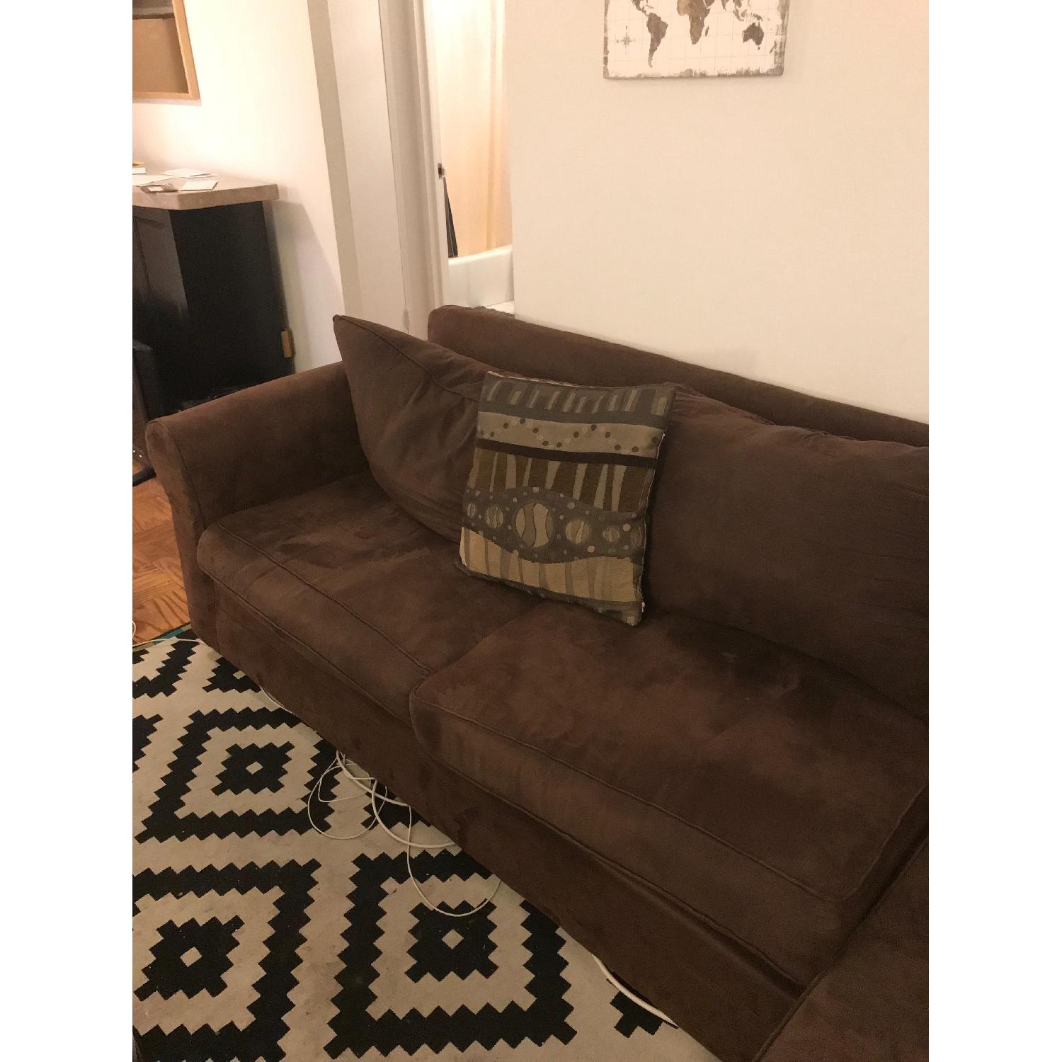 Brown L-Shaped Sectional Sofa w/ Throw Pillows - image-3