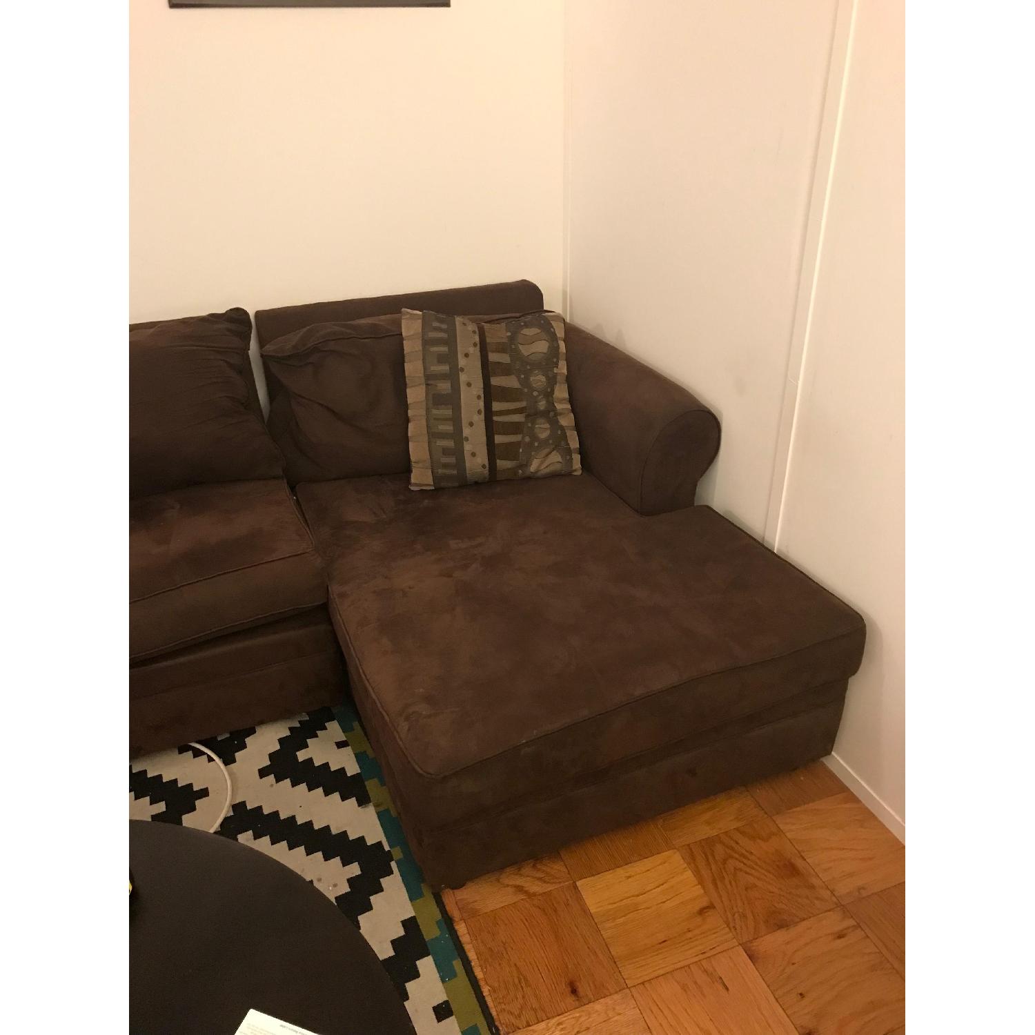 Brown L-Shaped Sectional Sofa w/ Throw Pillows - image-4