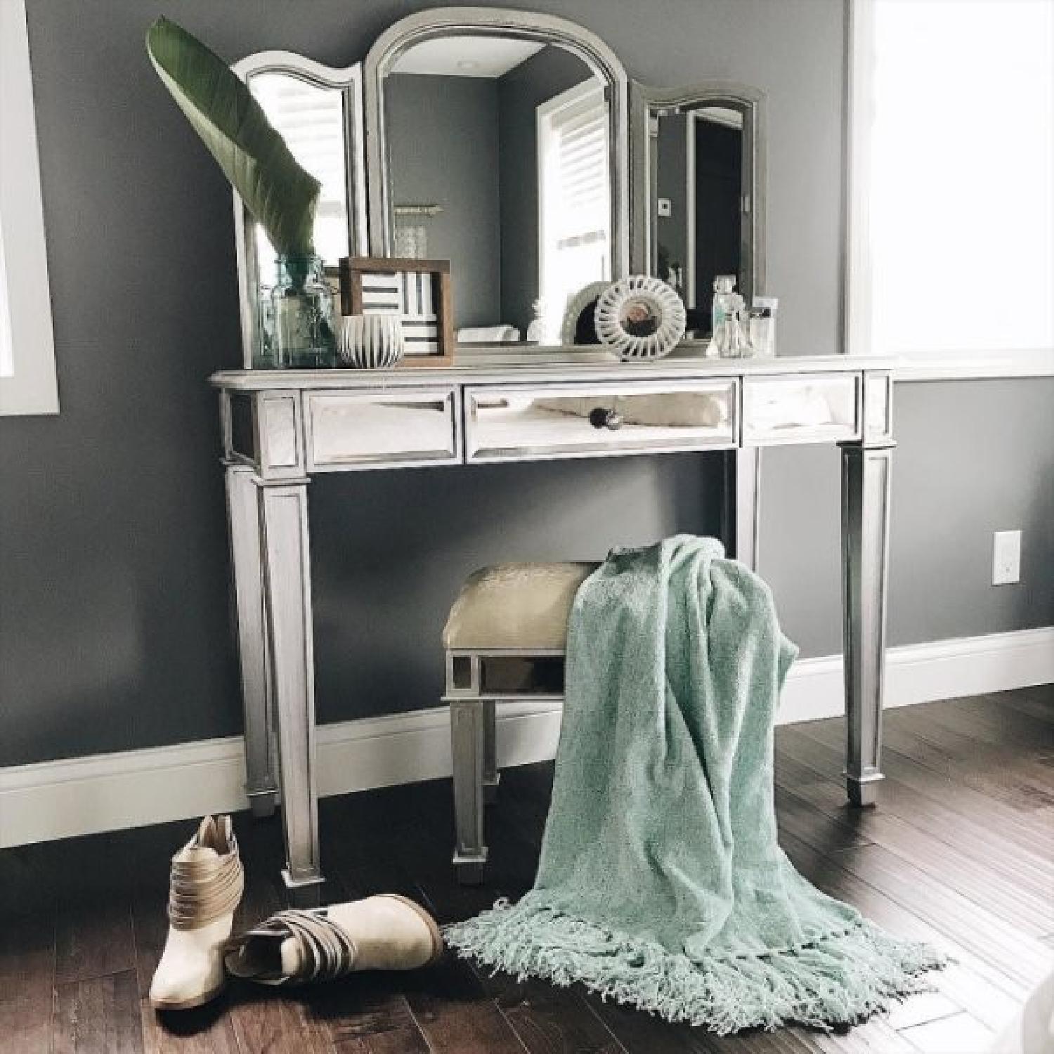 Pier 1 Hayworth Silver Mirrored Vanity Table & Stool - image-1