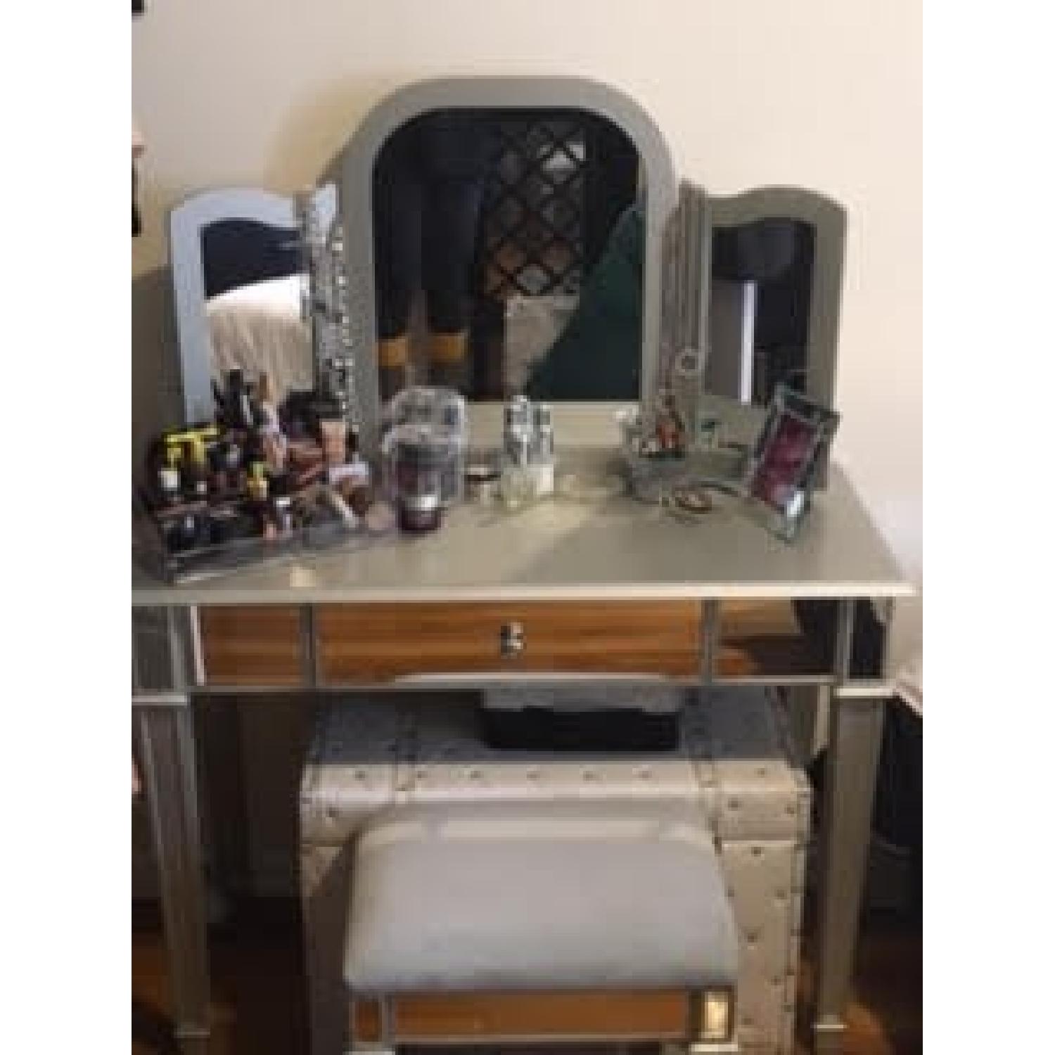 Pier 1 Hayworth Silver Mirrored Vanity Table & Stool - image-2