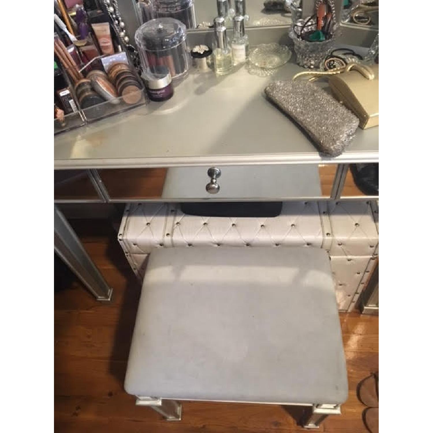 Pier 1 Hayworth Silver Mirrored Vanity Table & Stool - image-4