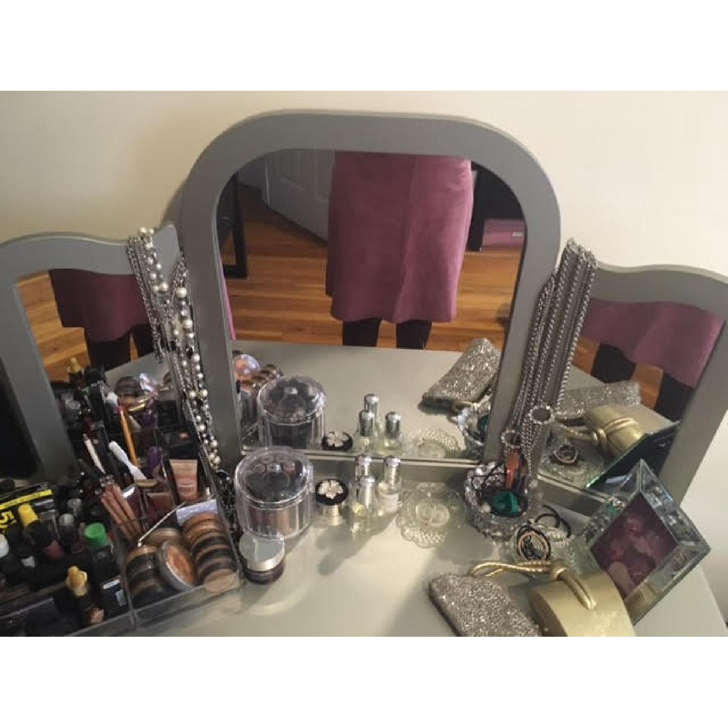 Pier 1 Hayworth Silver Mirrored Vanity Table & Stool - image-5