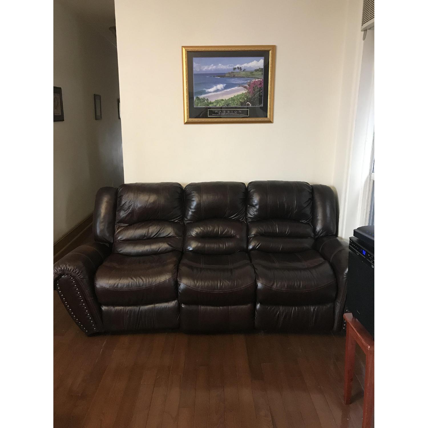 Chocolate Leather Reclining Sofa - image-1