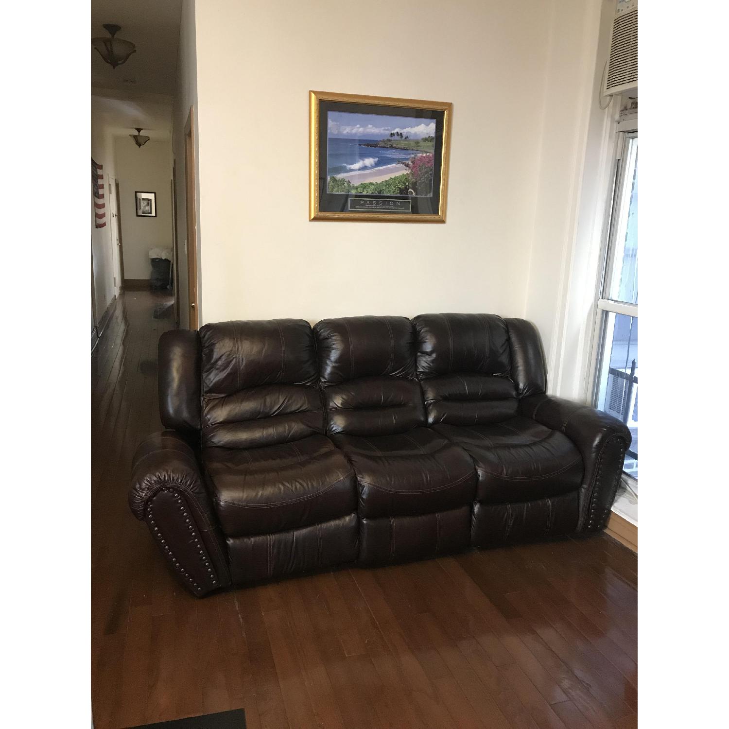 Chocolate Leather Reclining Sofa - image-3