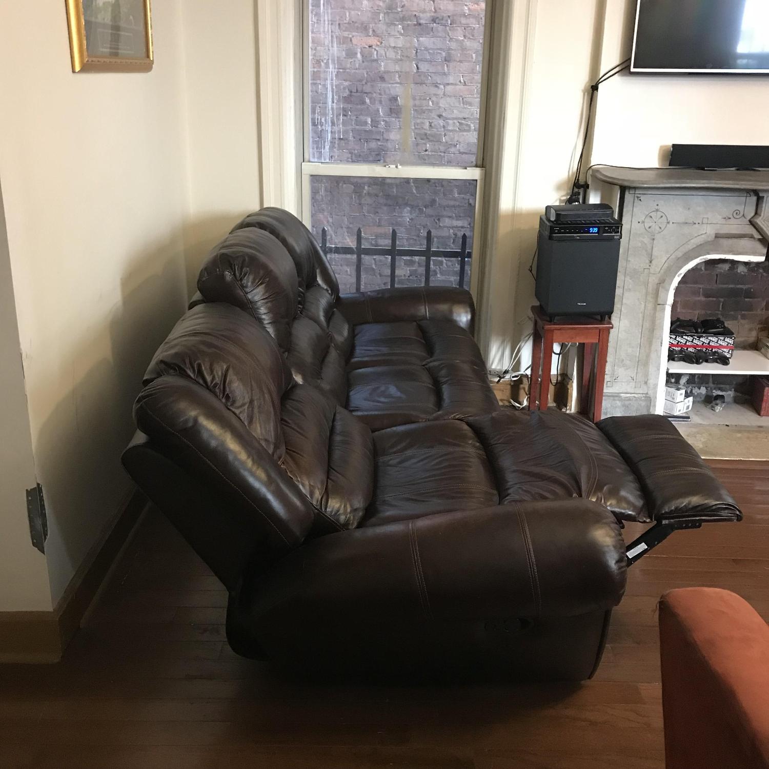 Chocolate Leather Reclining Sofa - image-4