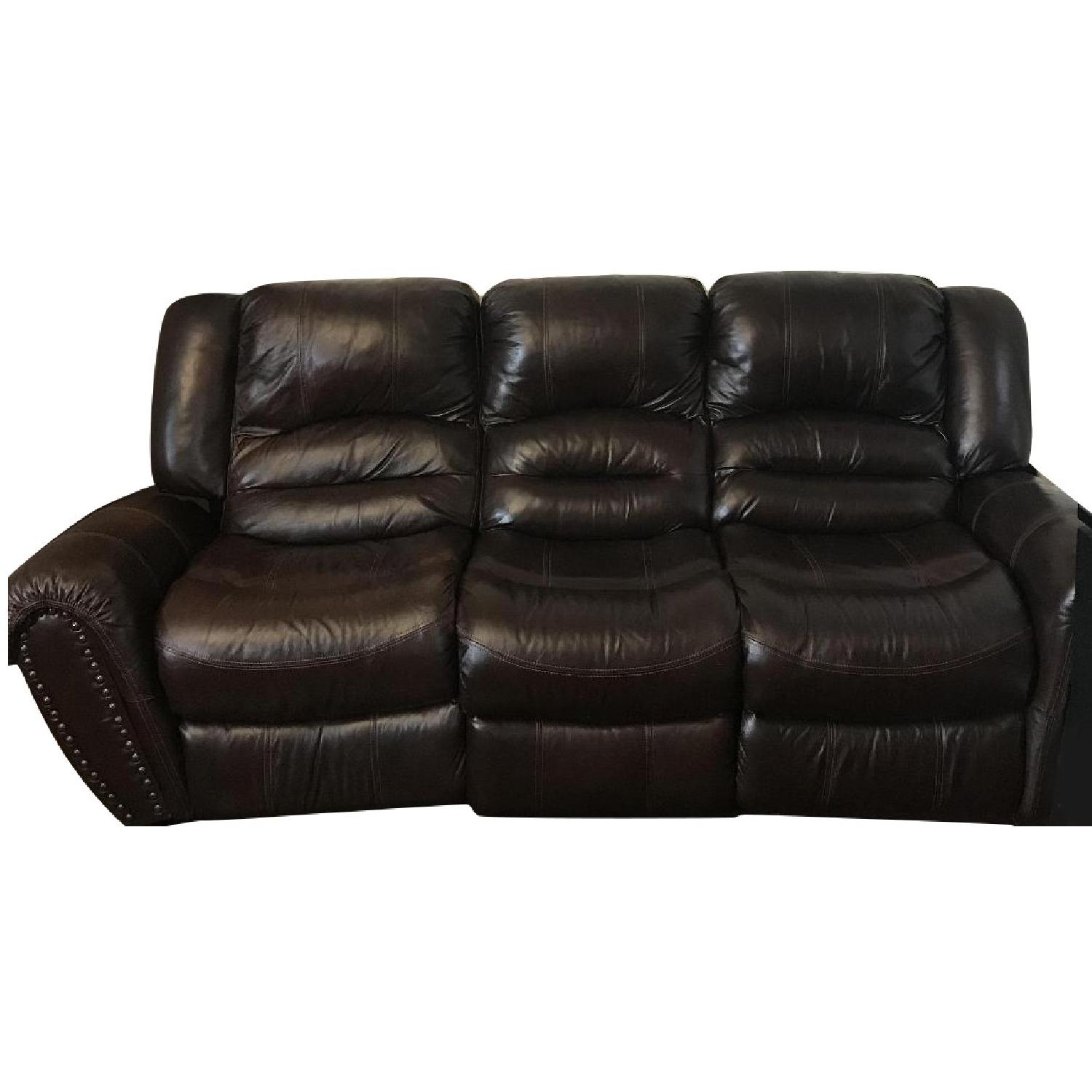 Chocolate Leather Reclining Sofa - image-0