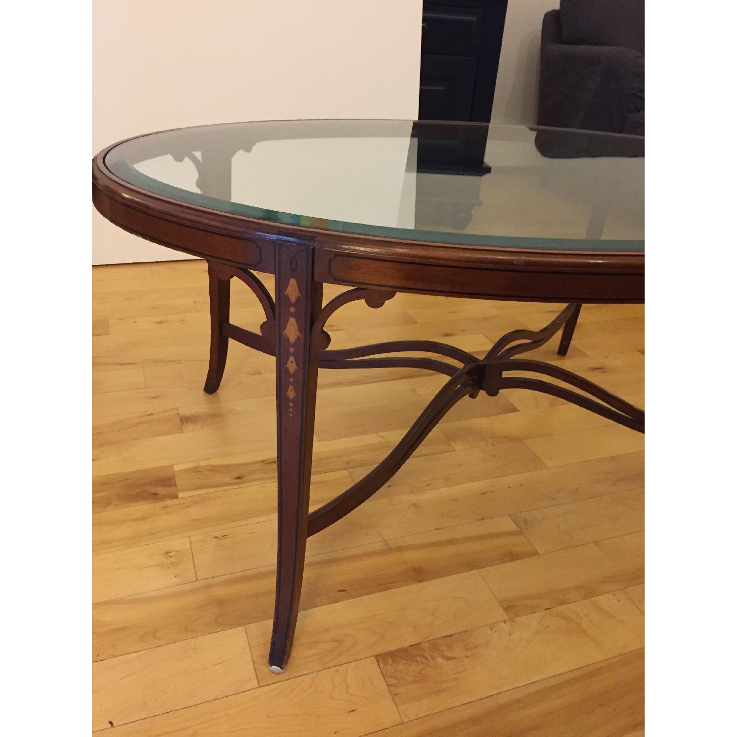 Oval Glass & Wood Coffee Table - AptDeco