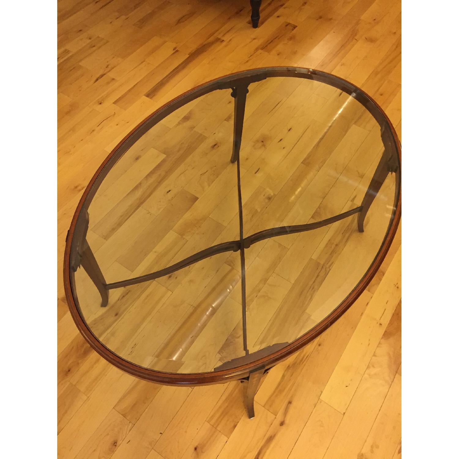 Oval Glass & Wood Coffee Table - AptDeco