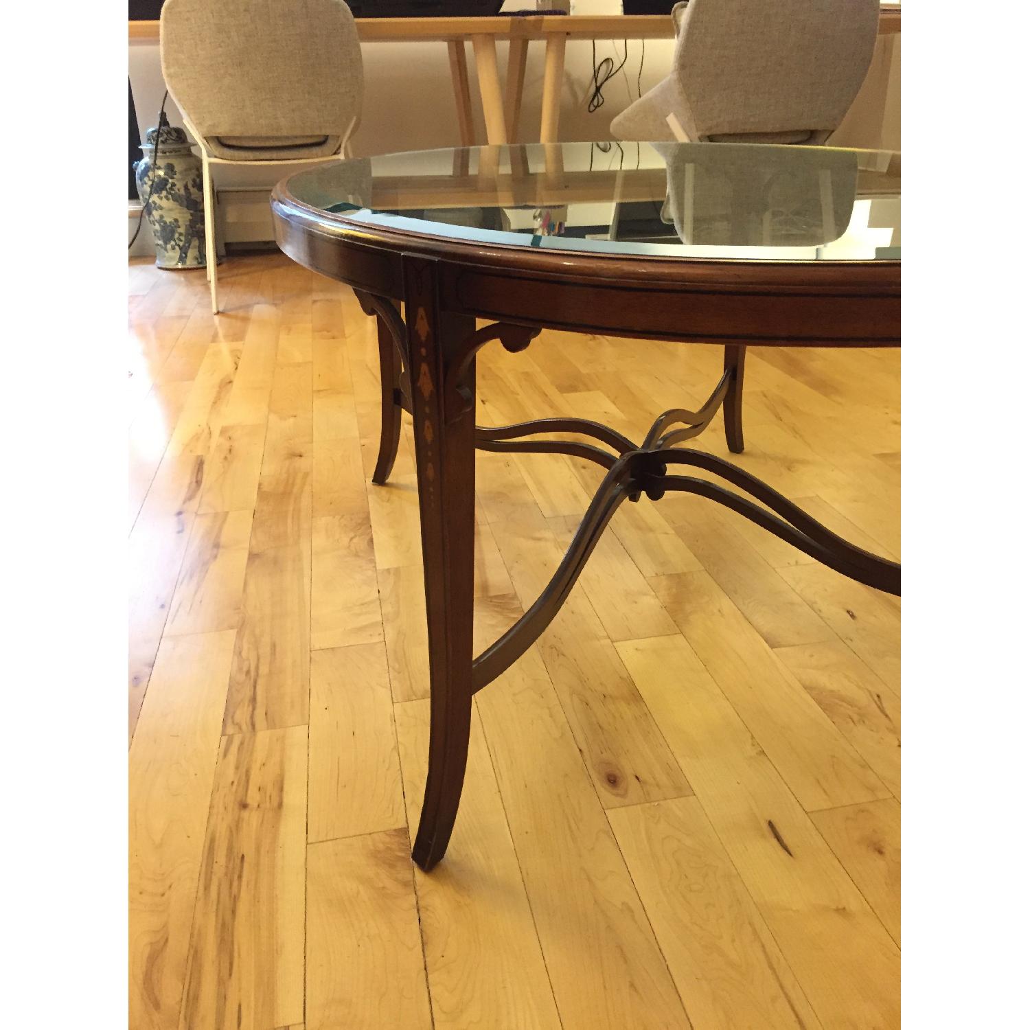 Oval Glass & Wood Coffee Table - image-3