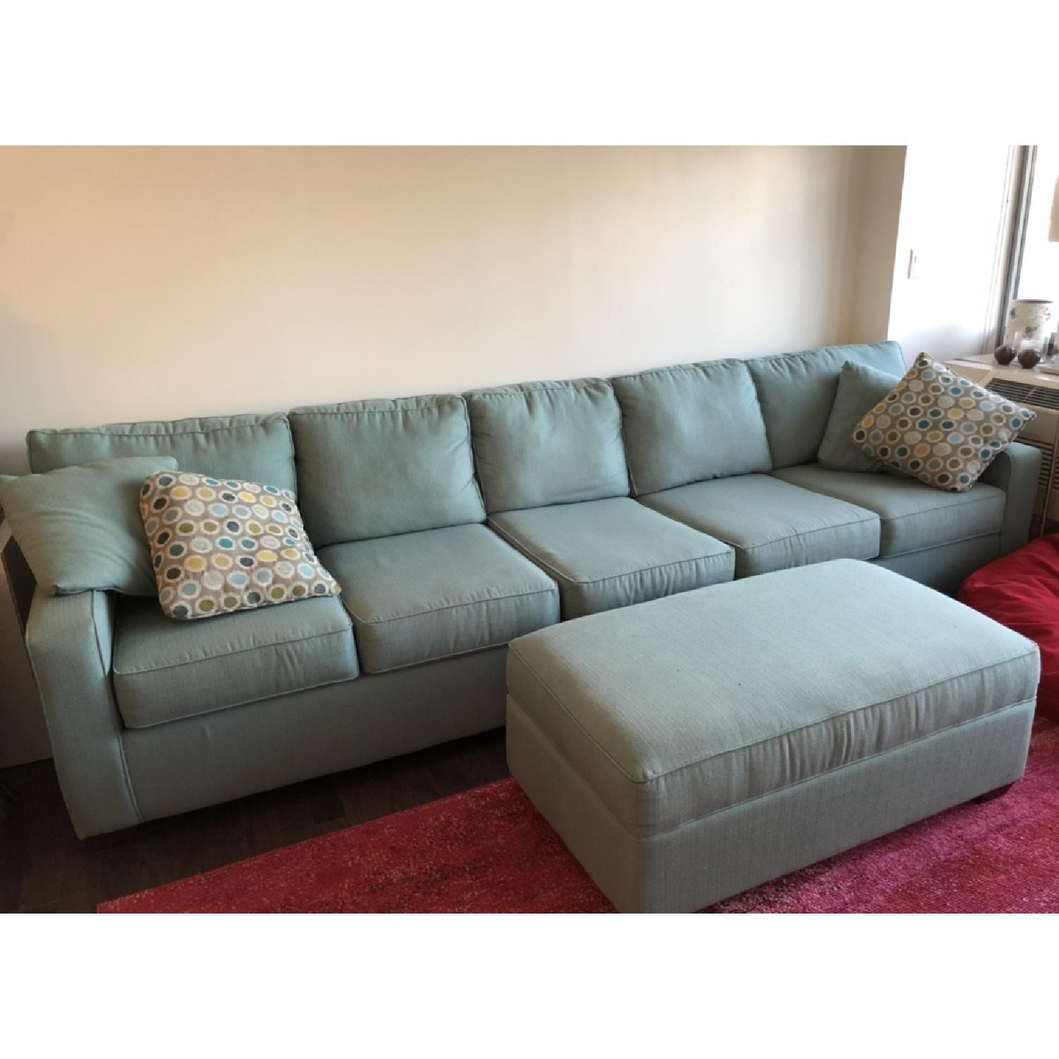 Jennifer Convertibles Aqua Green Sectional Sofa & Ottoman - image-2