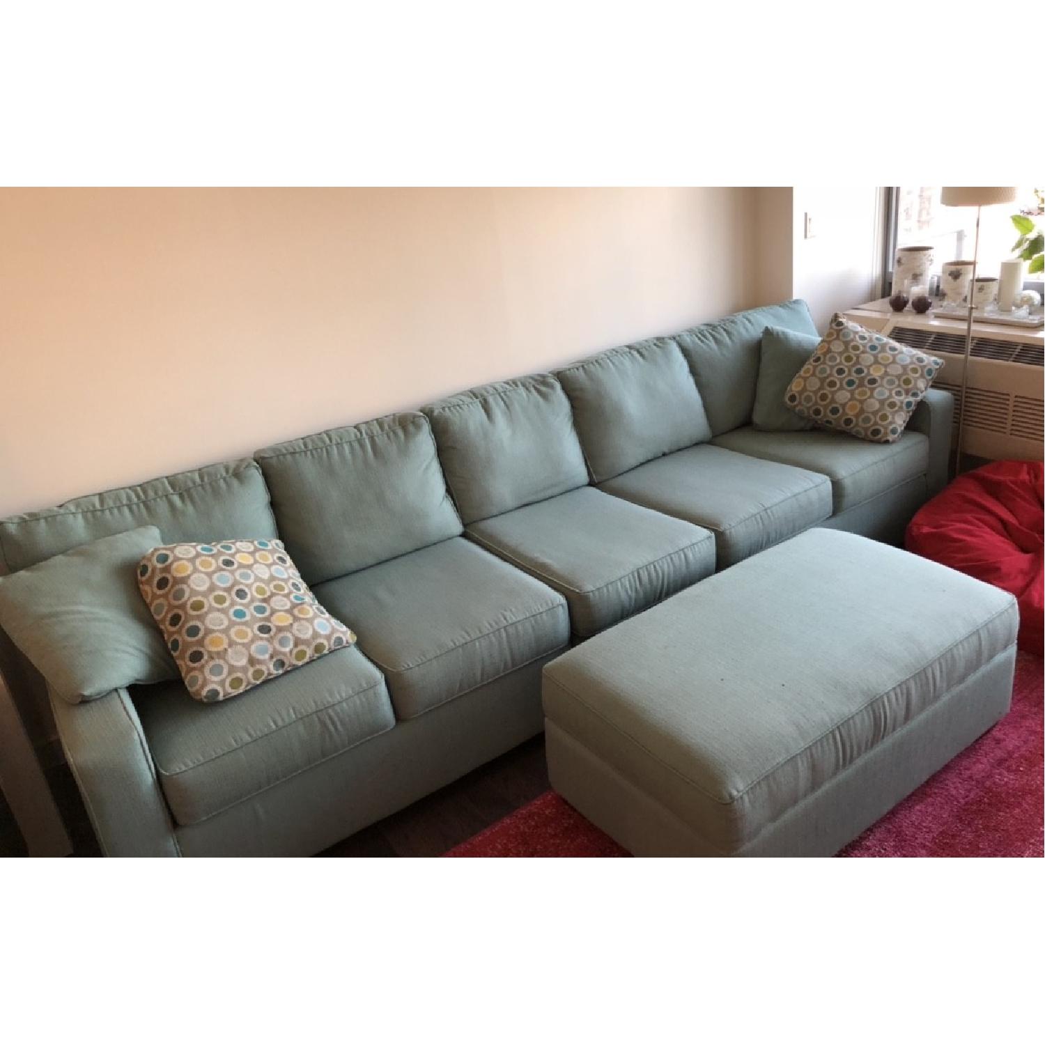 Jennifer Convertibles Aqua Green Sectional Sofa & Ottoman - image-3